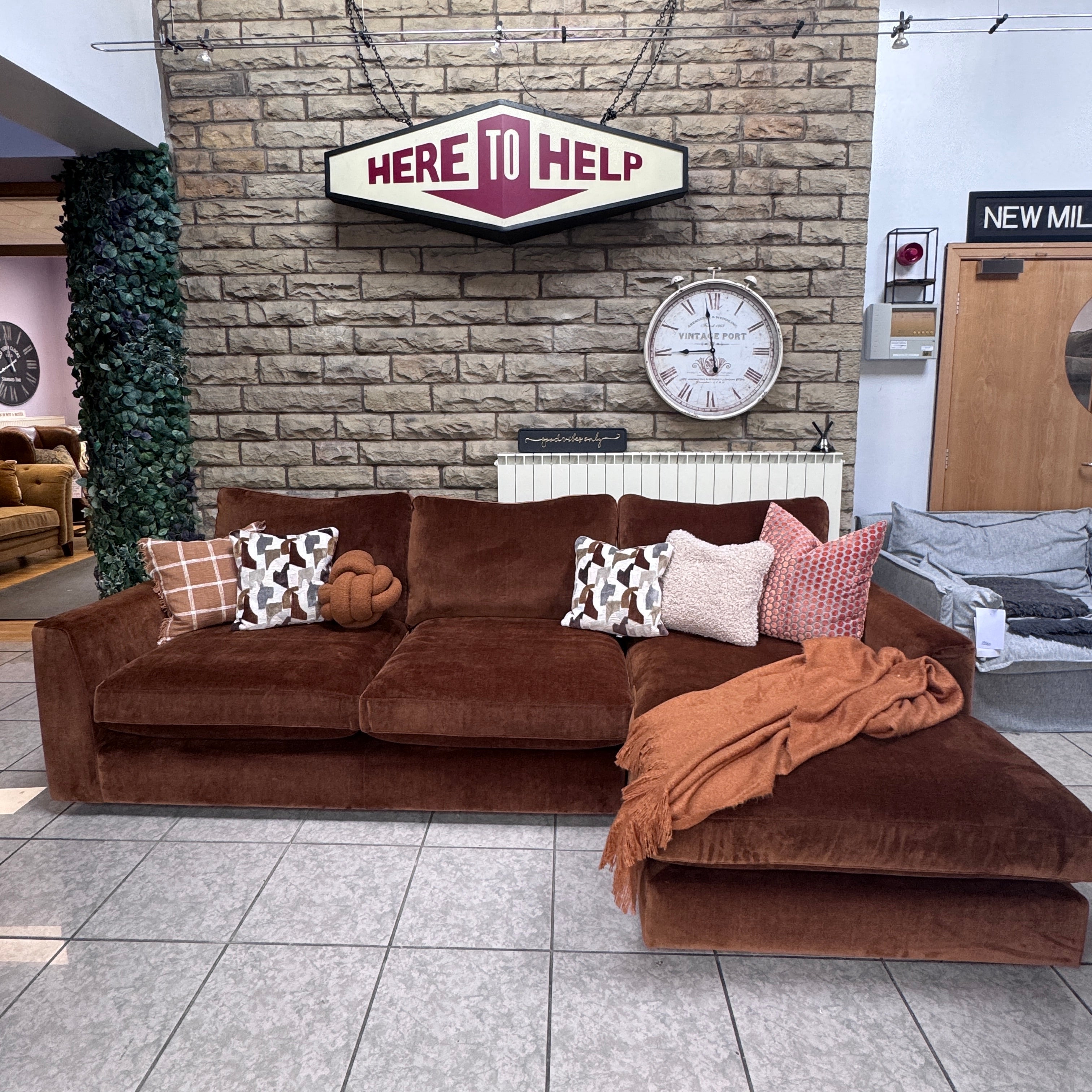 Maddox XL Right facing 2 piece chaise sofa in Masala burnt orange chenille fabric
