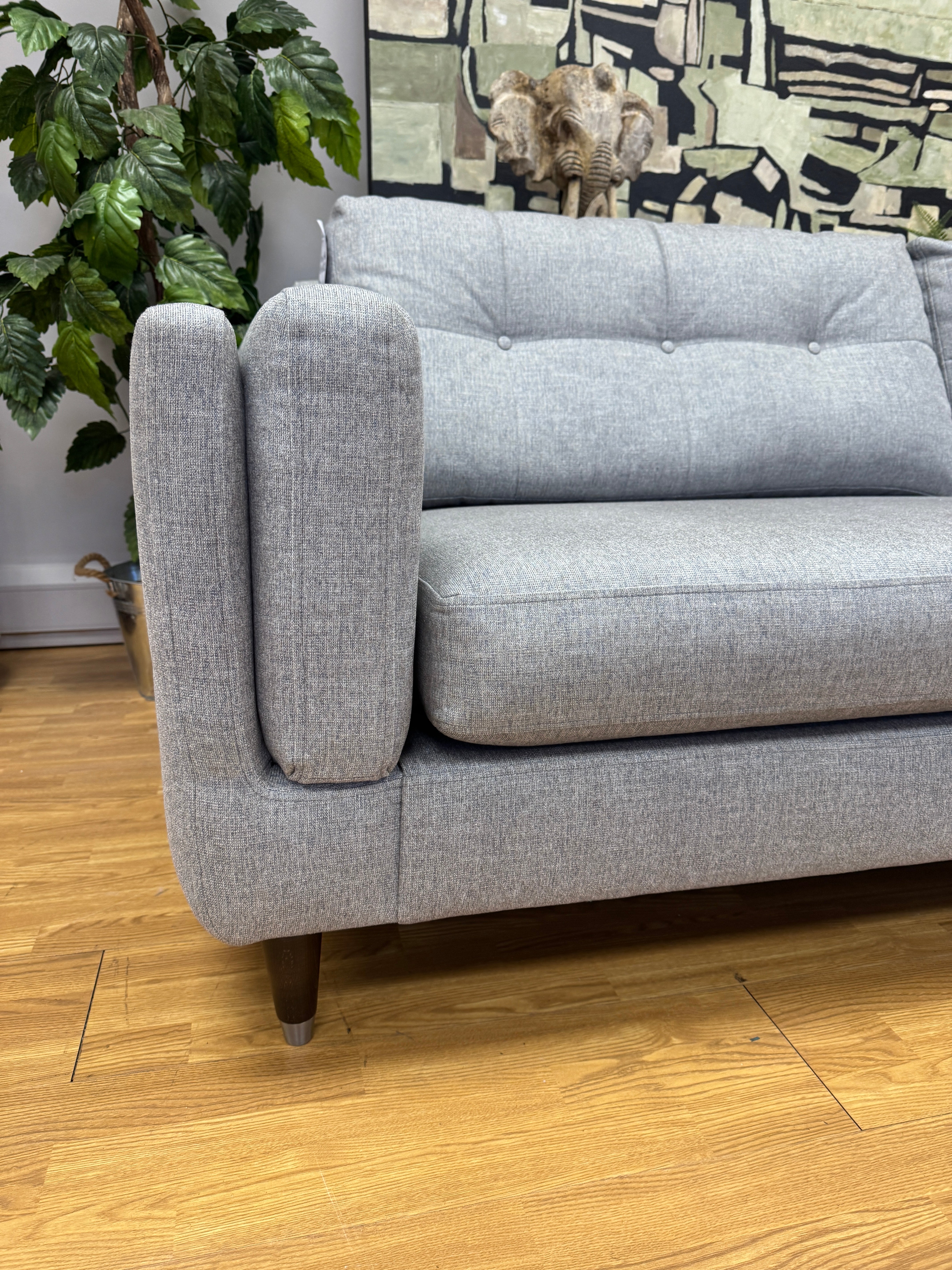 Madison 4 seater split sofa and footstool in grey basket weave fabric