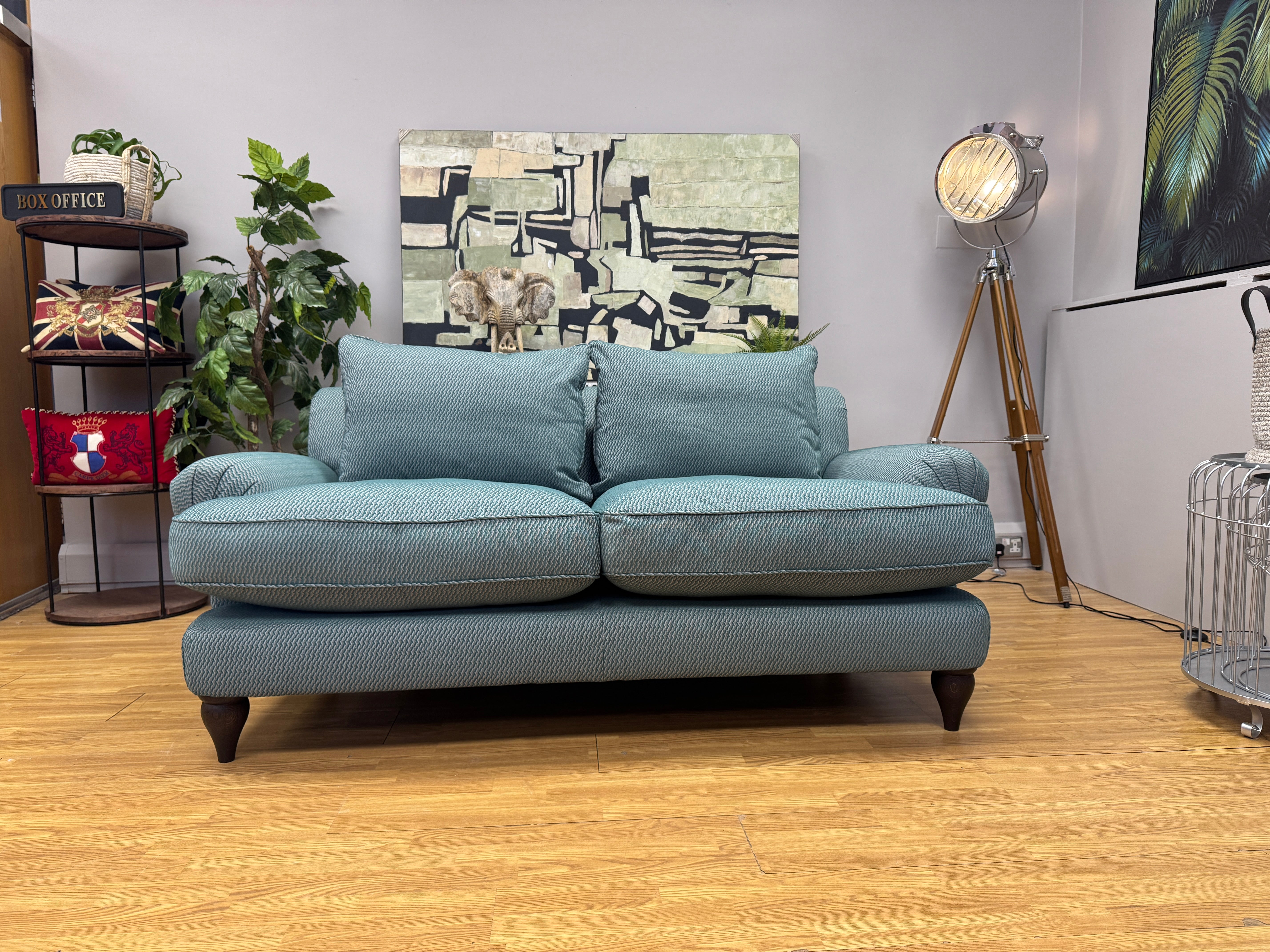 Croft Collection Findon scroll 2 seater sofa in Juno teal weave