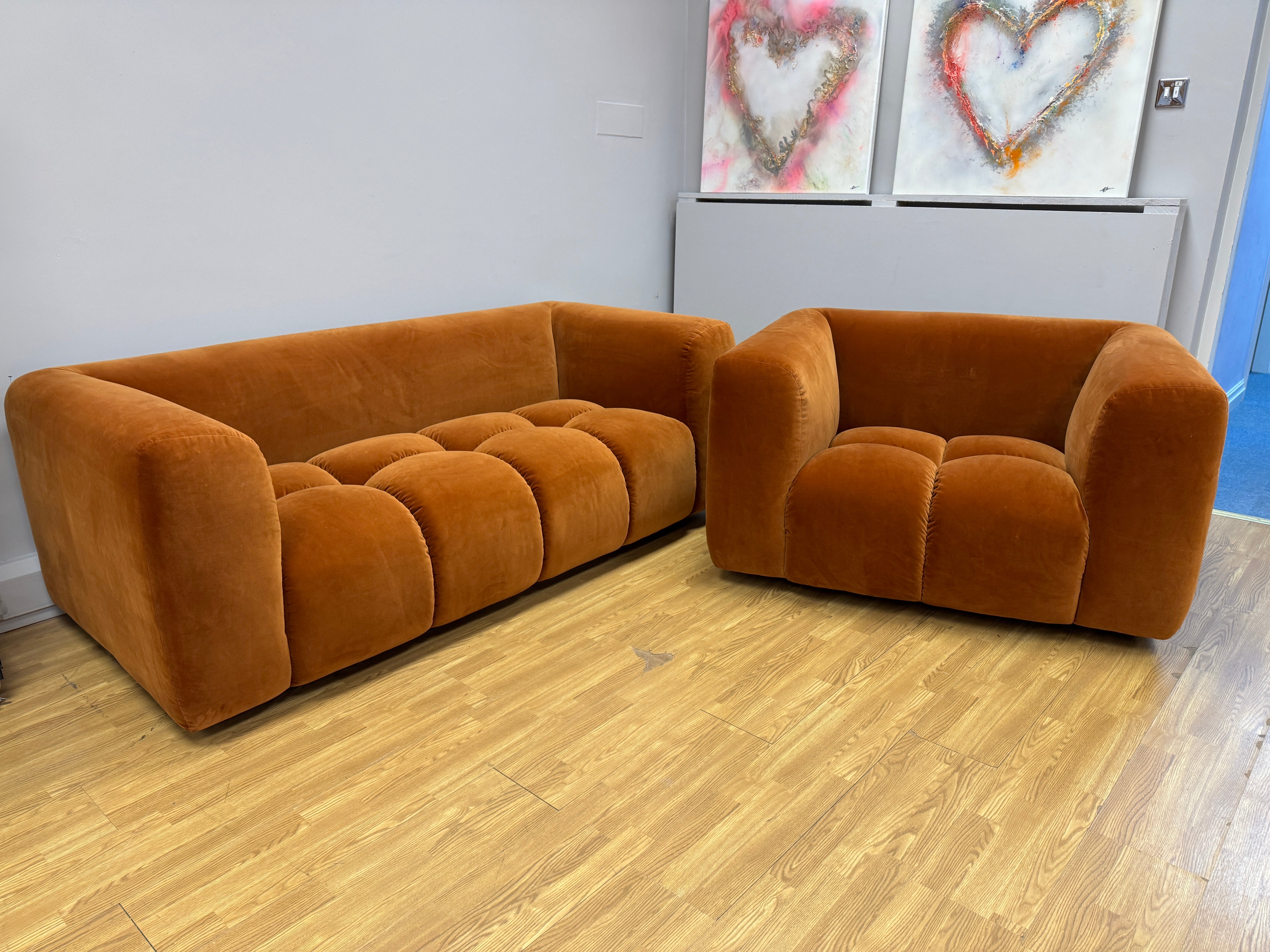 Reef bubble style 2 seater sofa in Marmalade orange velvet