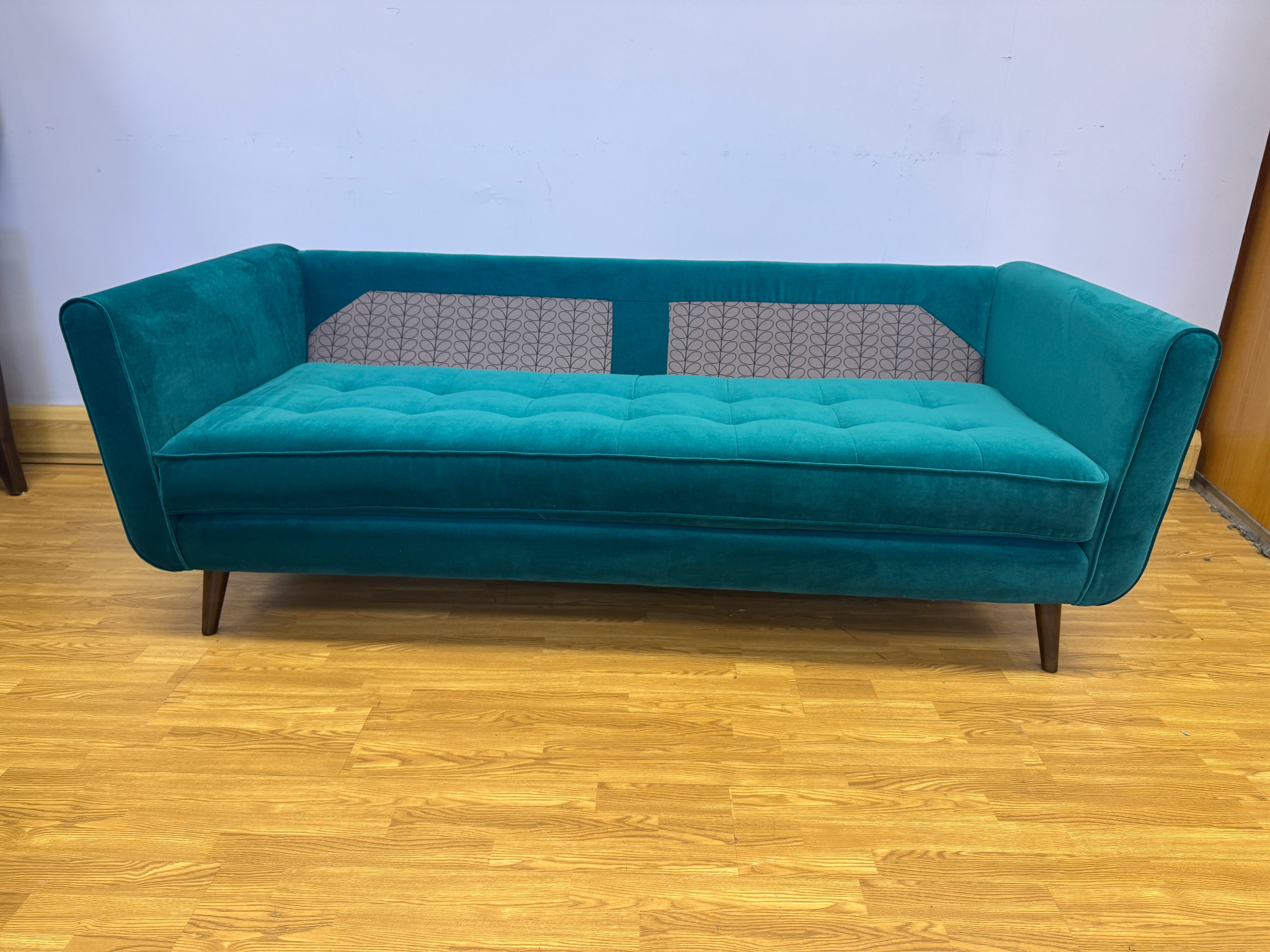Orla Kiely Ivy large 4 seater bench seat sofa in teal velvet