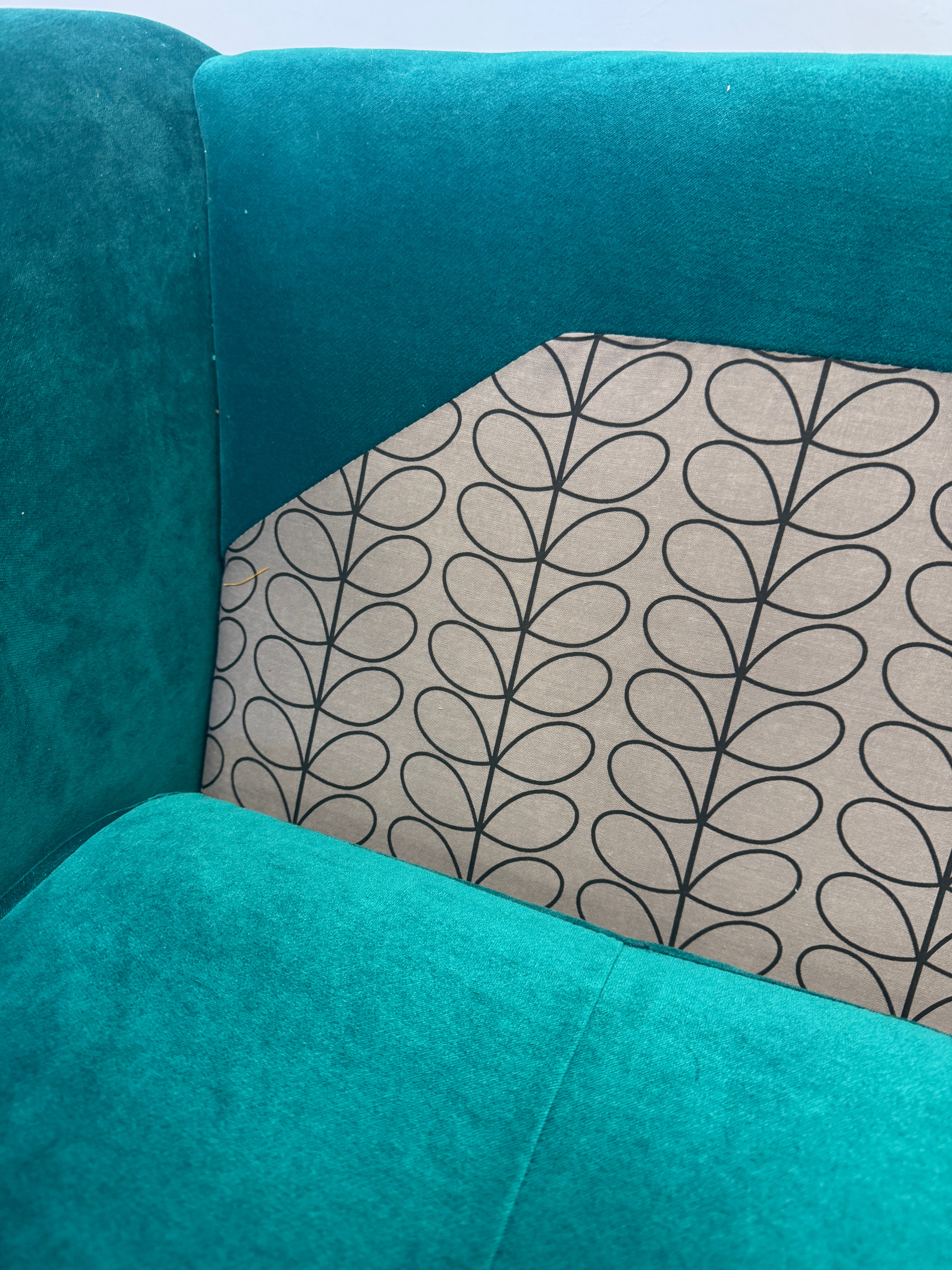 Orla Kiely Ivy large 4 seater bench seat sofa in teal velvet