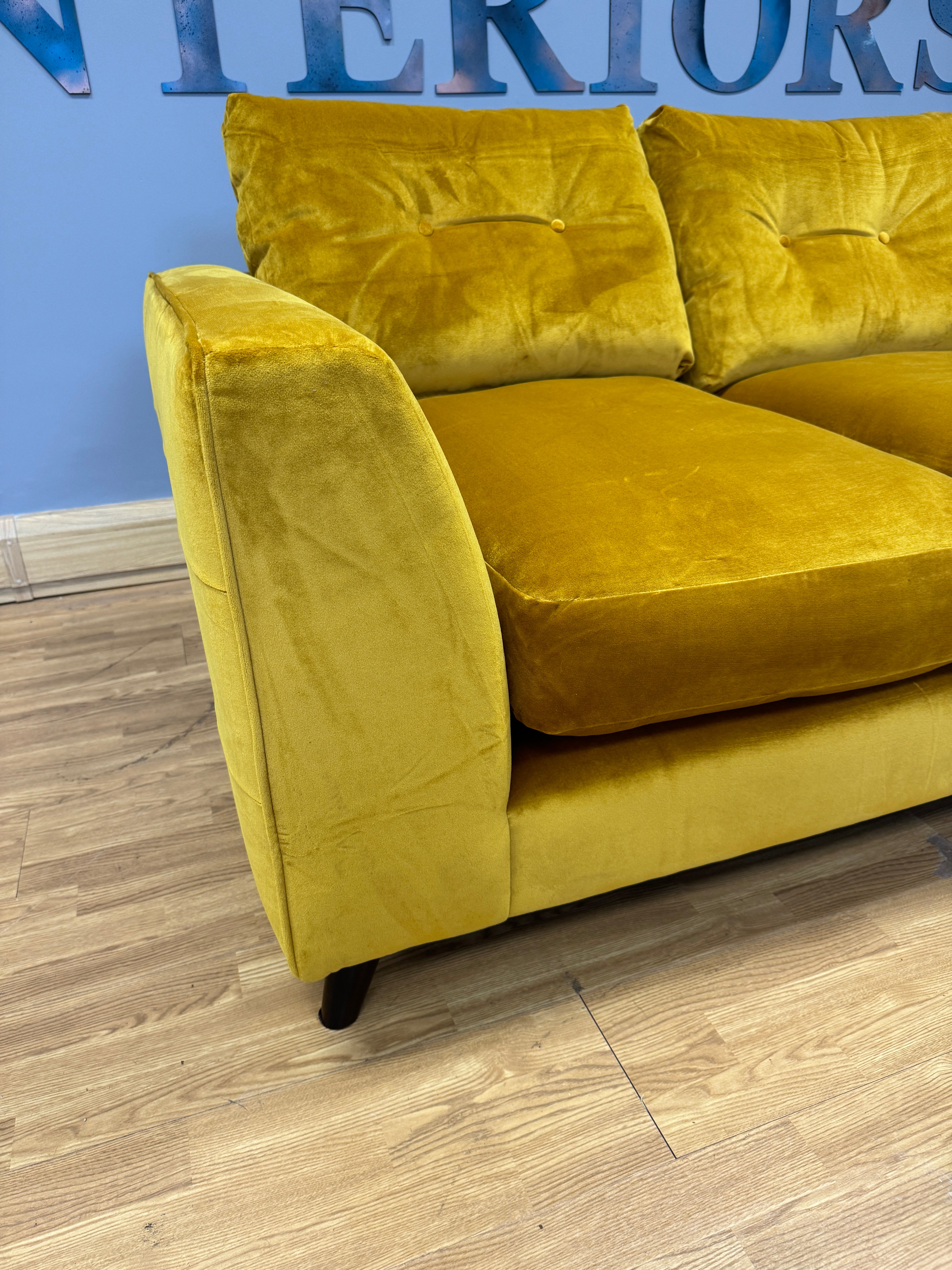 GRAND DESIGNS FARNHAM 2 seater standard back sofa in mustard velvet fabric