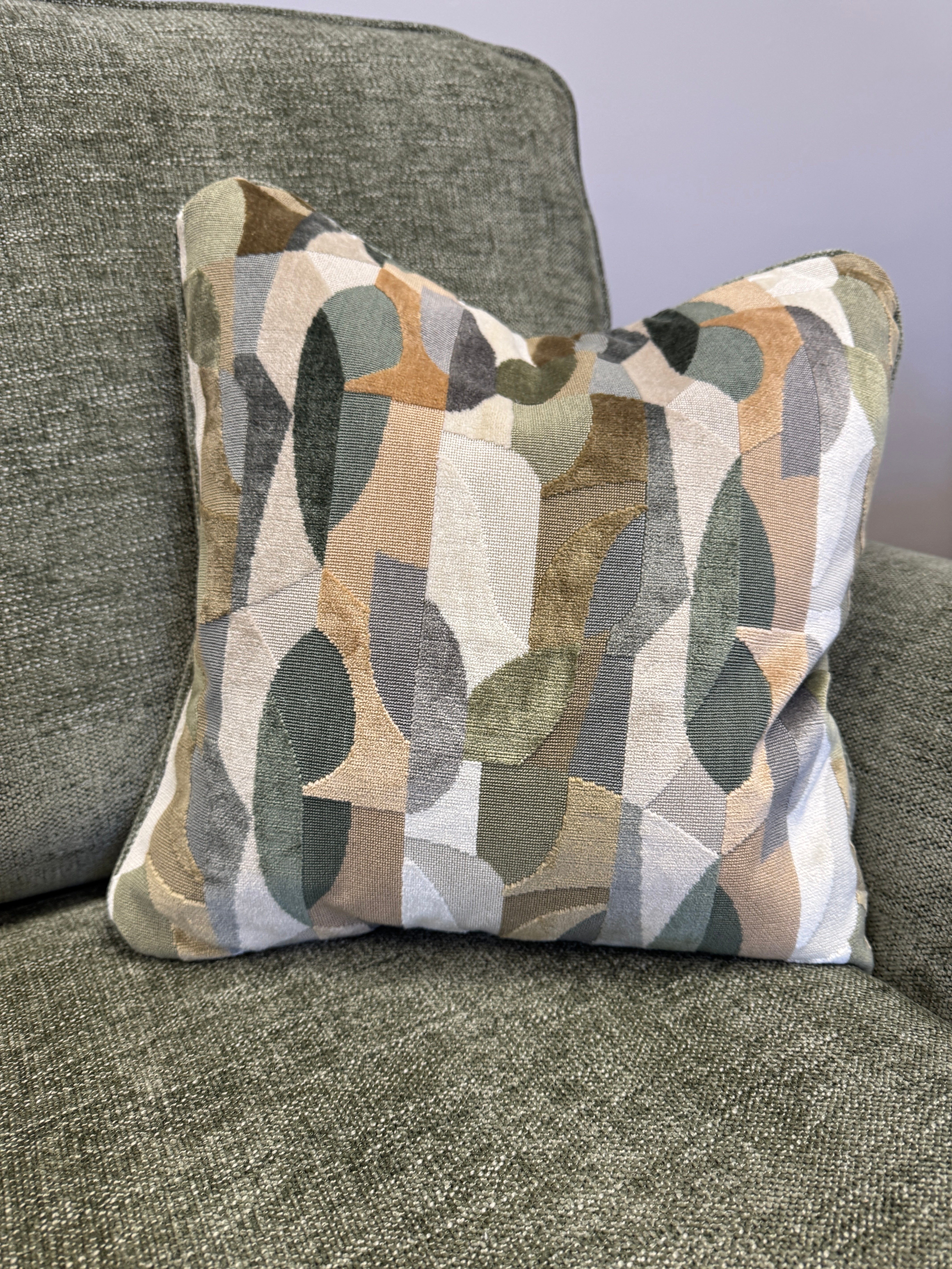 Caspian standard back loveseat in Marlon Botanic green fabric