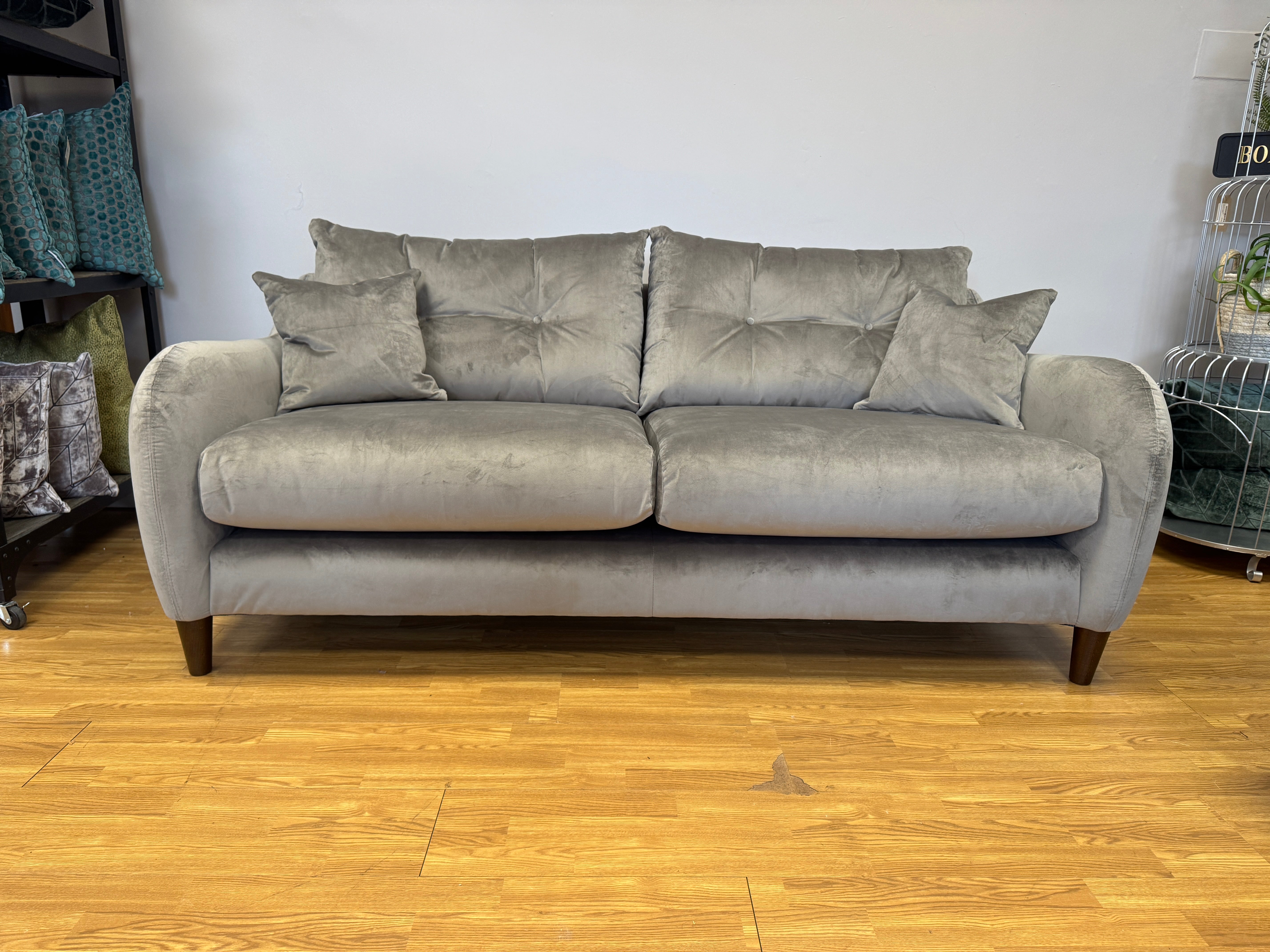 Ambleside 3 seater standard back sofa in Lumino Slate velvet