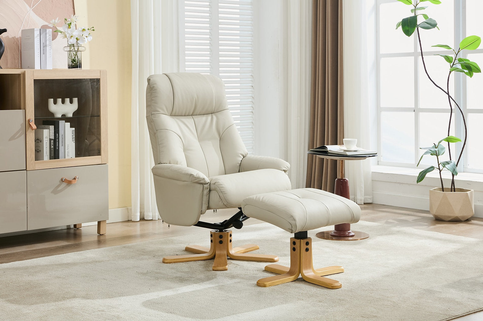 Dubai swivel manual reclining accent chair & matching footstool in Full leather