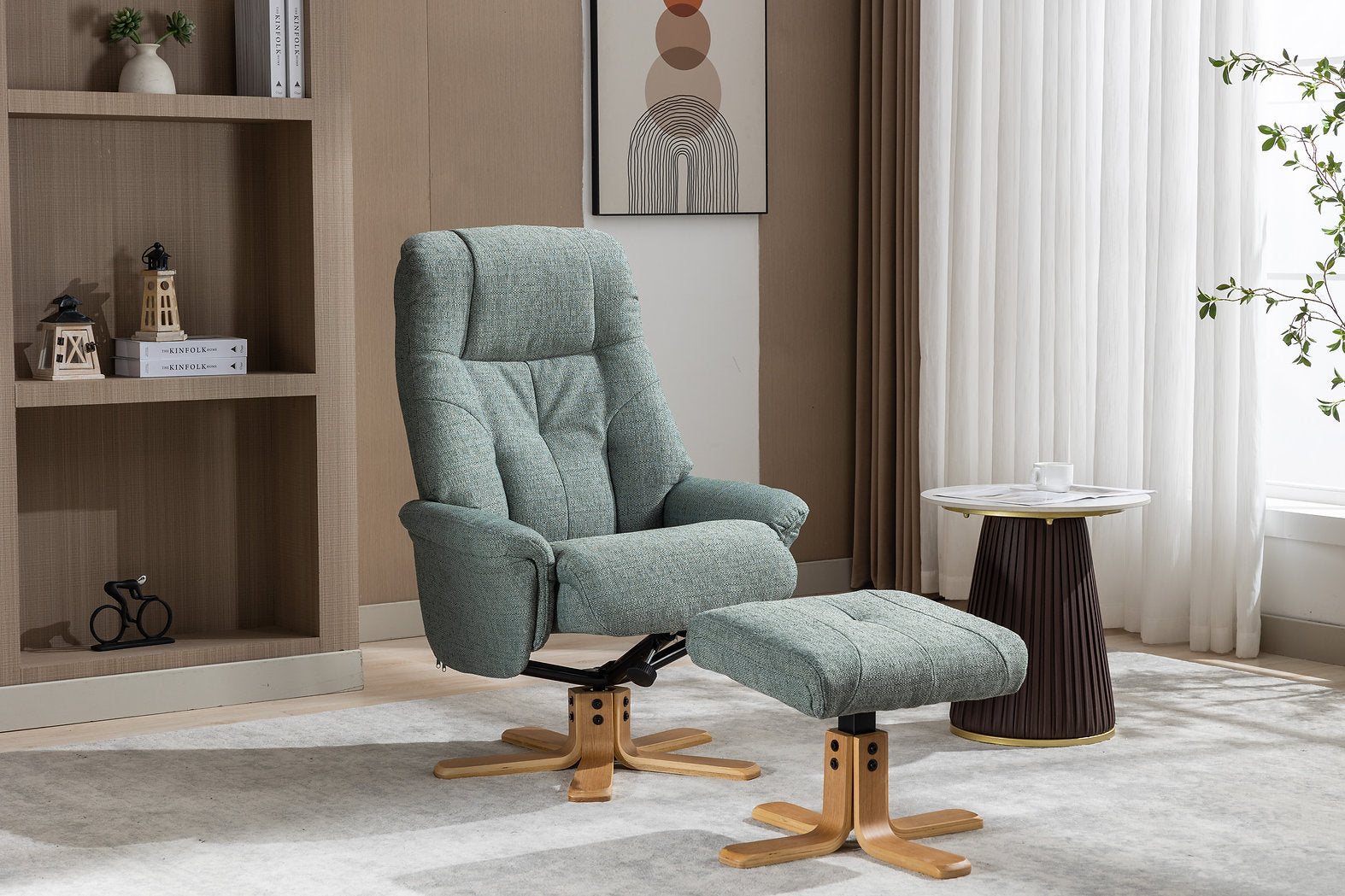 Dubai swivel manual reclining accent chair & matching footstool in Lisbon textured weave fabric