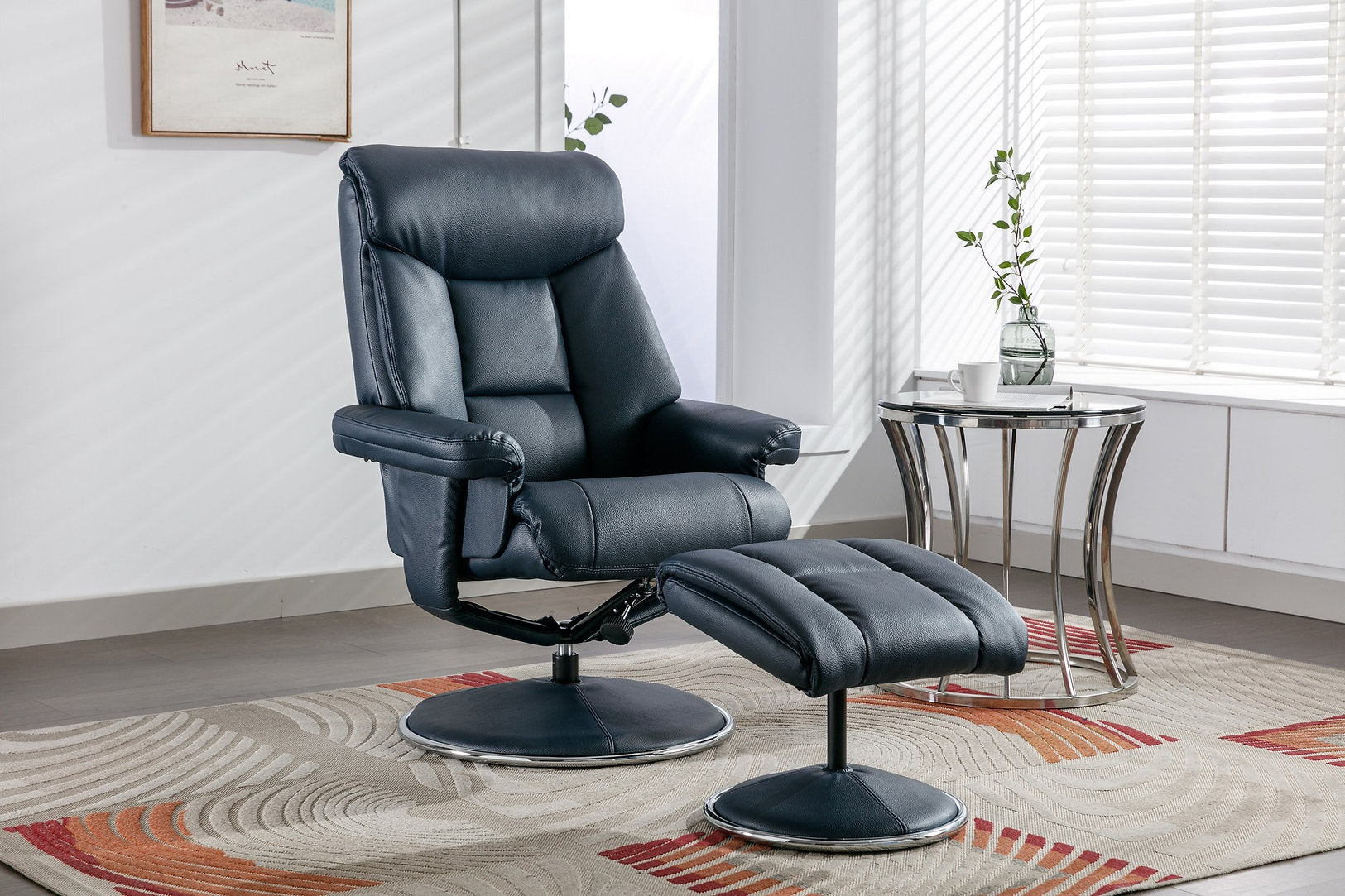 Biarritz swivel manual reclining accent chair & matching footstool in Plush Faux leather