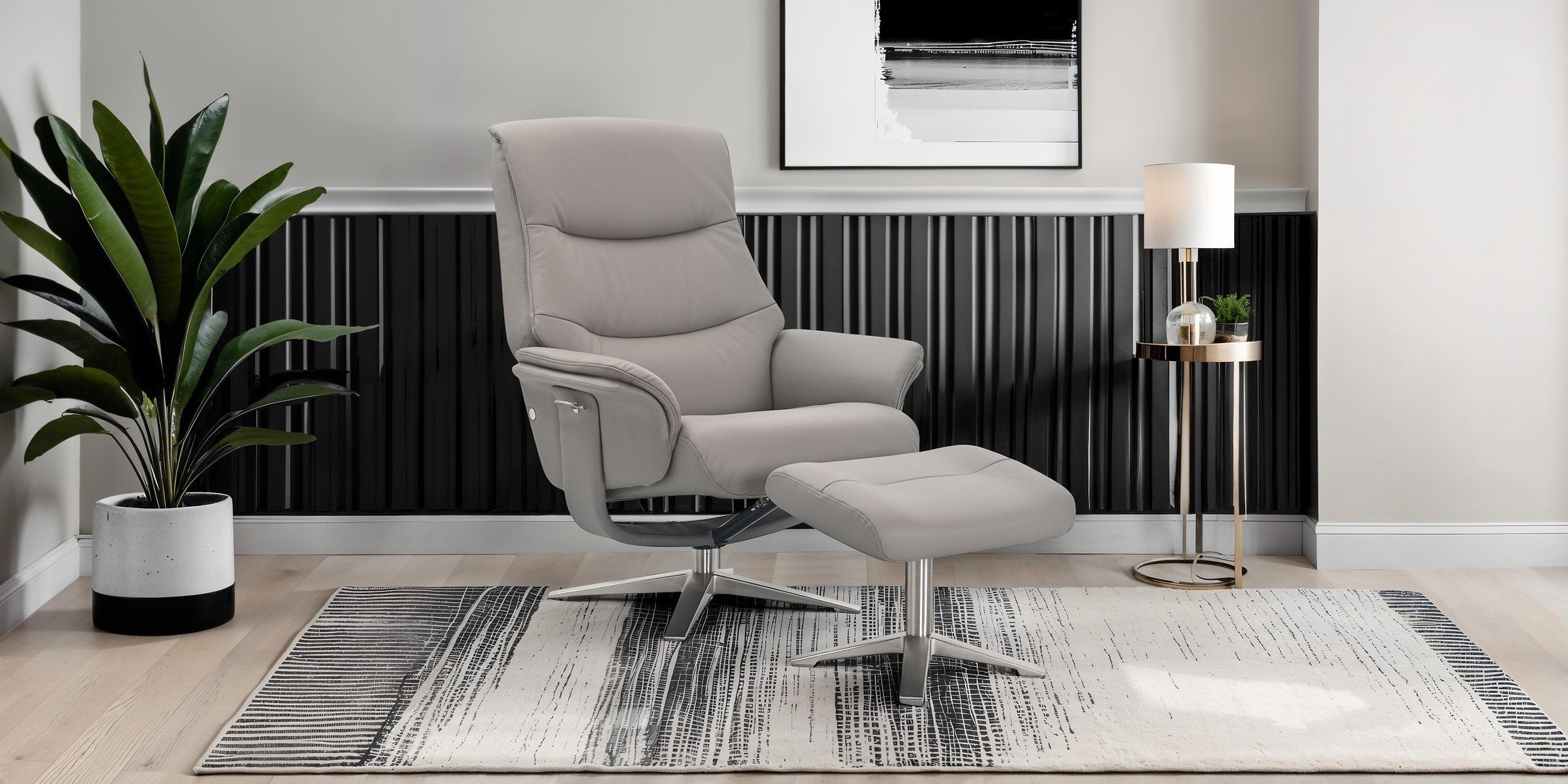 Hudson swivel manual reclining accent chair & matching footstool in plush leather