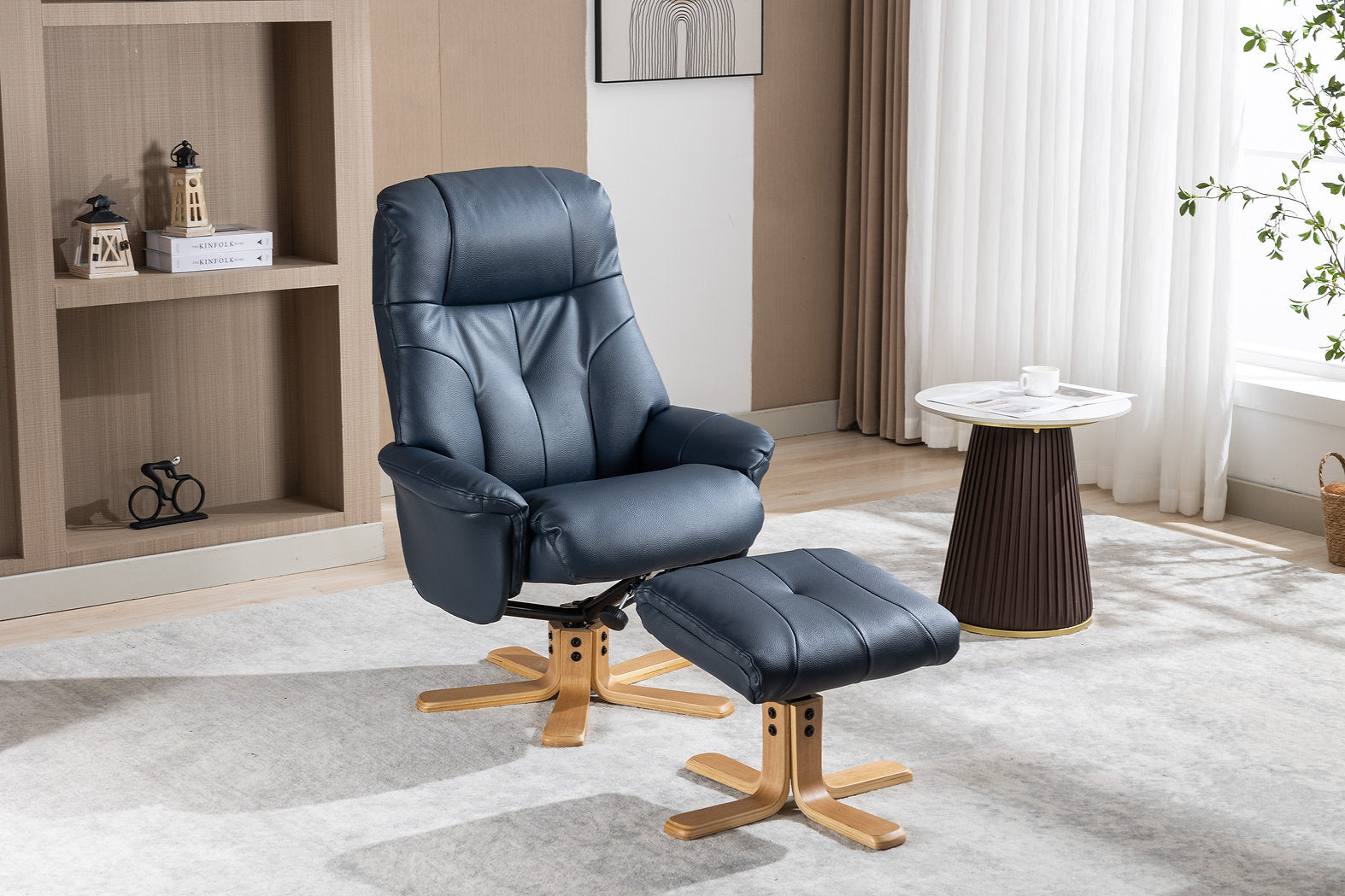 Dubai swivel manual reclining accent chair & matching footstool in Plush Faux leather