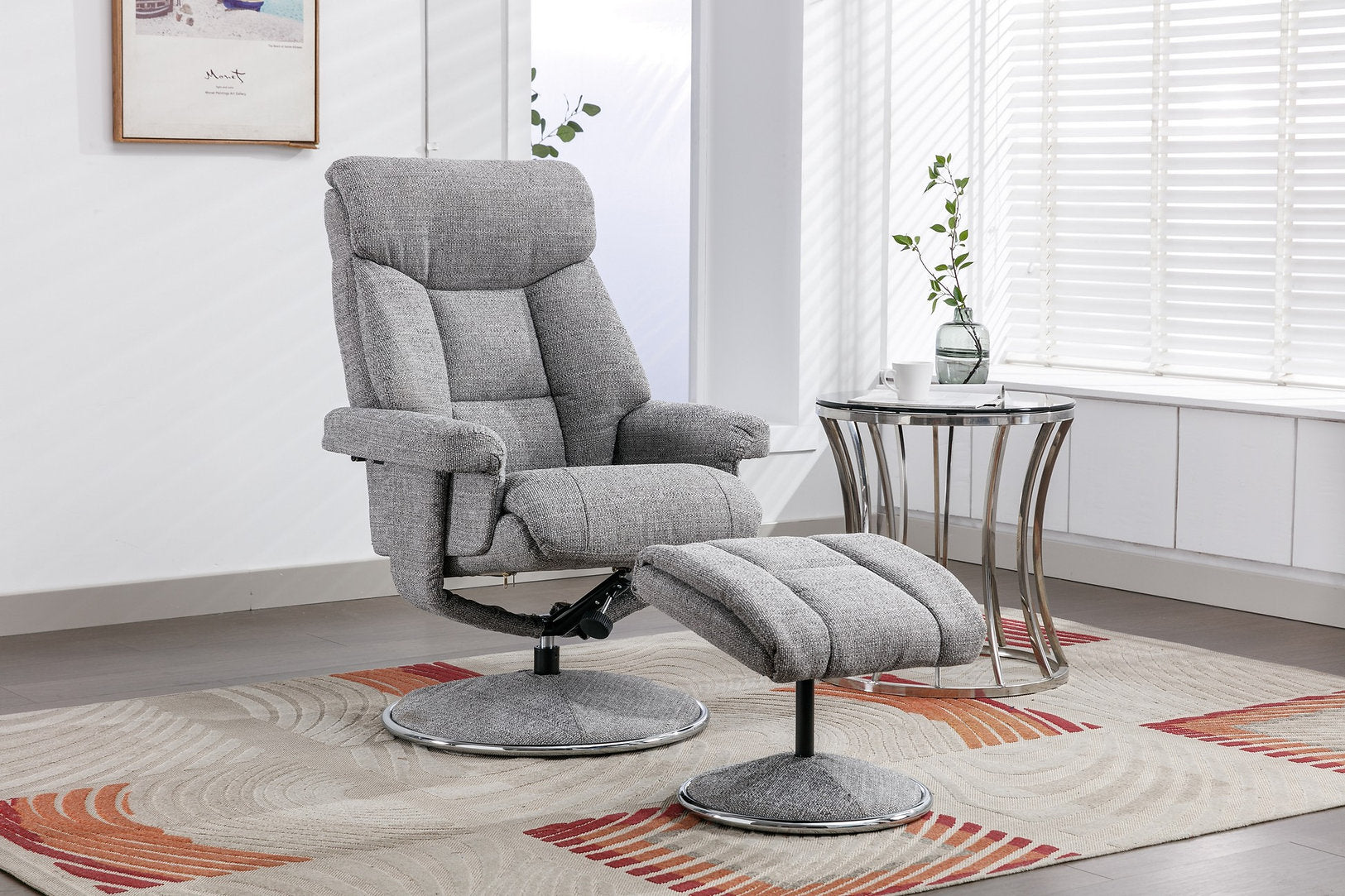 Biarritz swivel manual reclining accent chair & matching footstool in Lisbon textured weave fabric