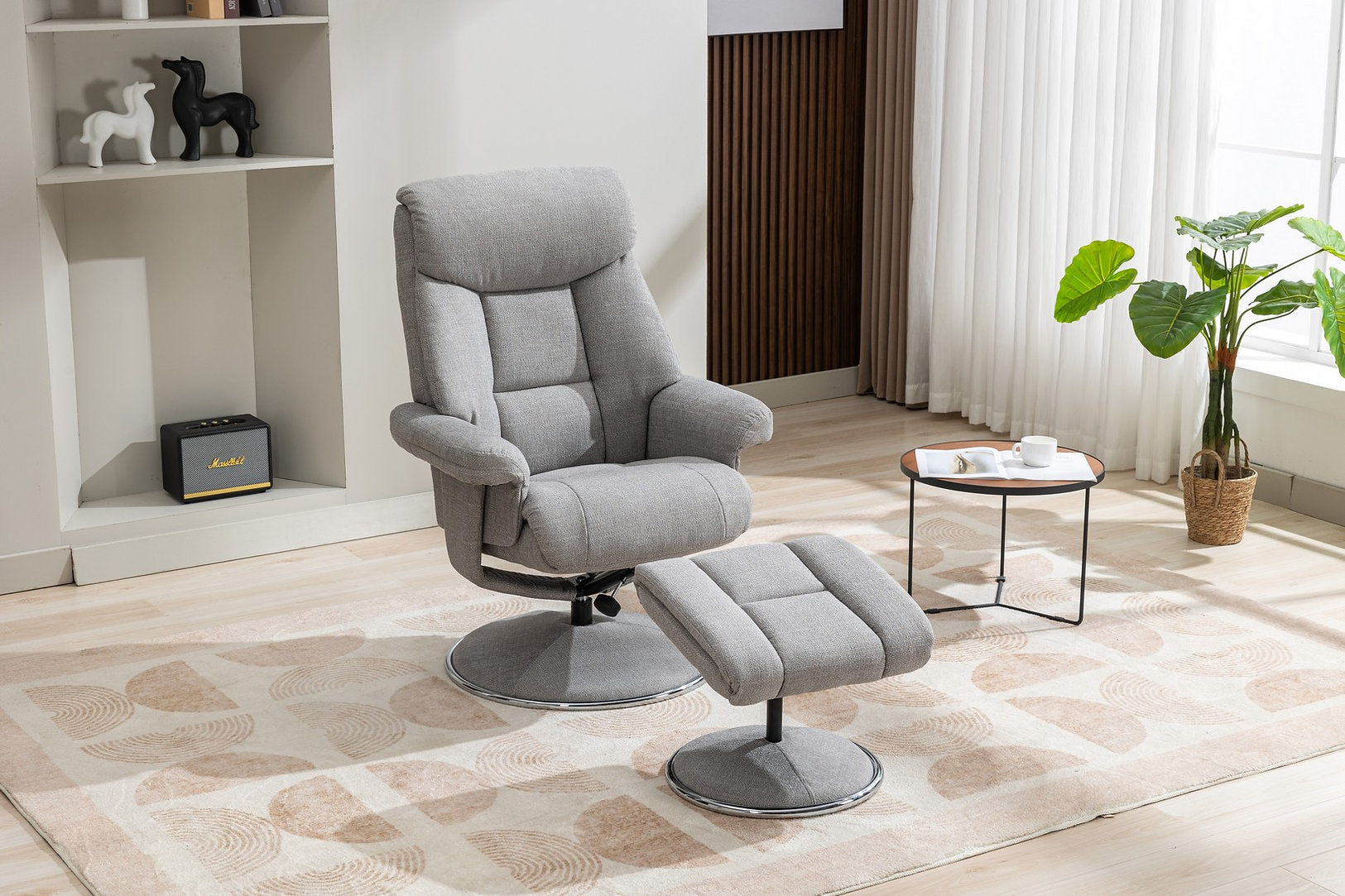 Biarritz swivel manual reclining accent chair & matching footstool in Lisbon textured weave fabric