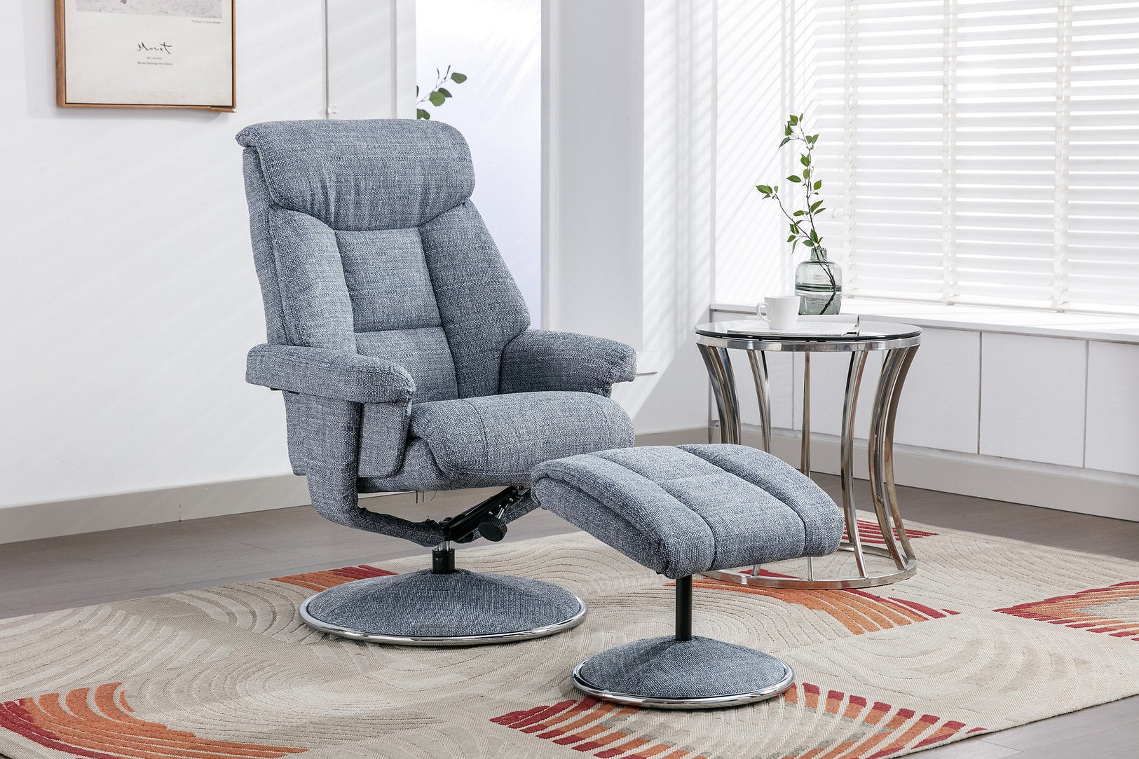 Biarritz swivel manual reclining accent chair & matching footstool in Lisbon textured weave fabric