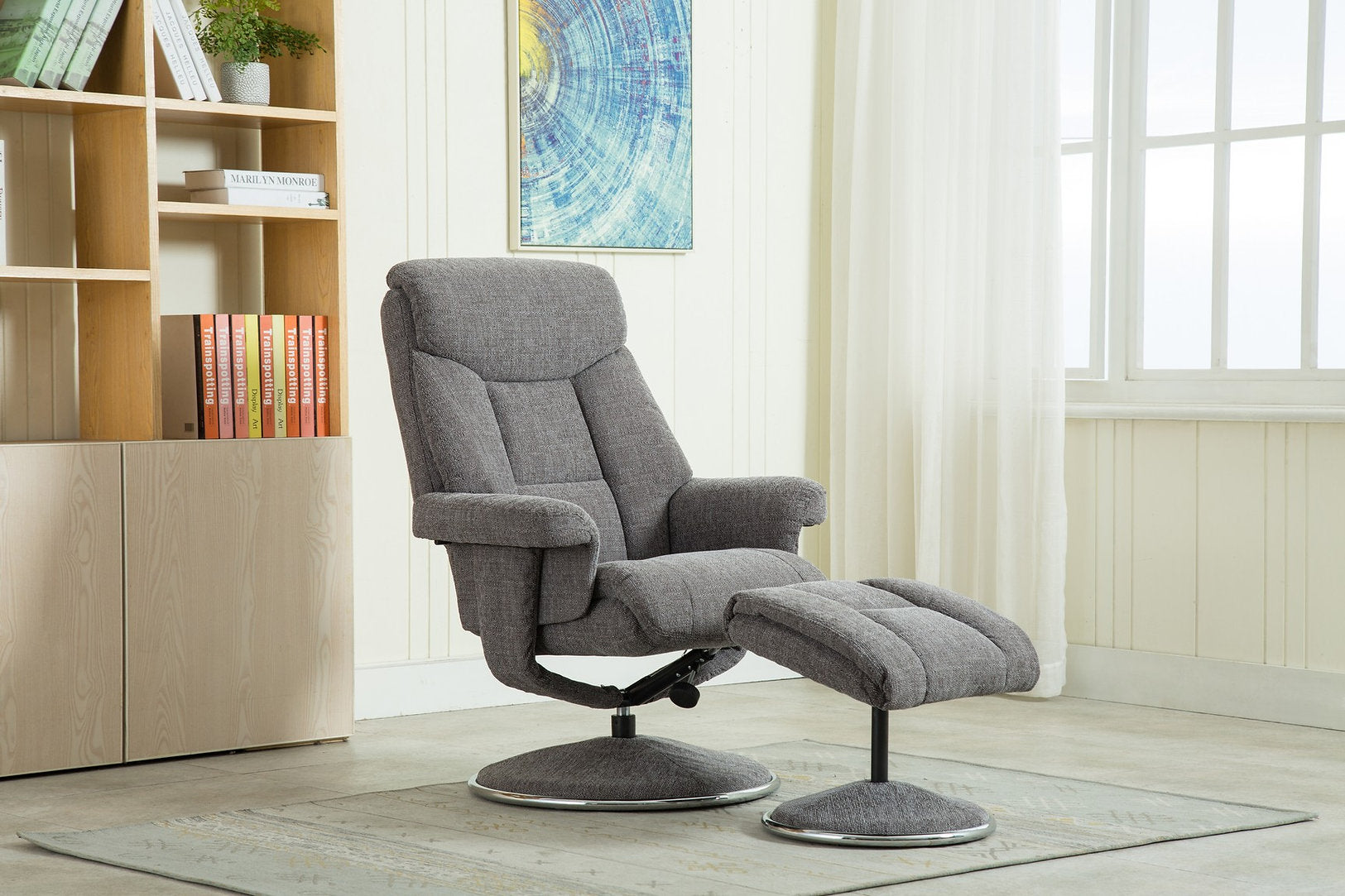 Biarritz swivel manual reclining accent chair & matching footstool in Lisbon textured weave fabric