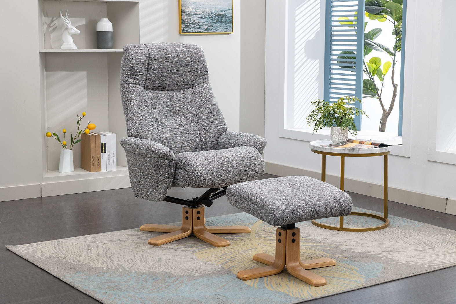 Dubai swivel manual reclining accent chair & matching footstool in Lisbon textured weave fabric