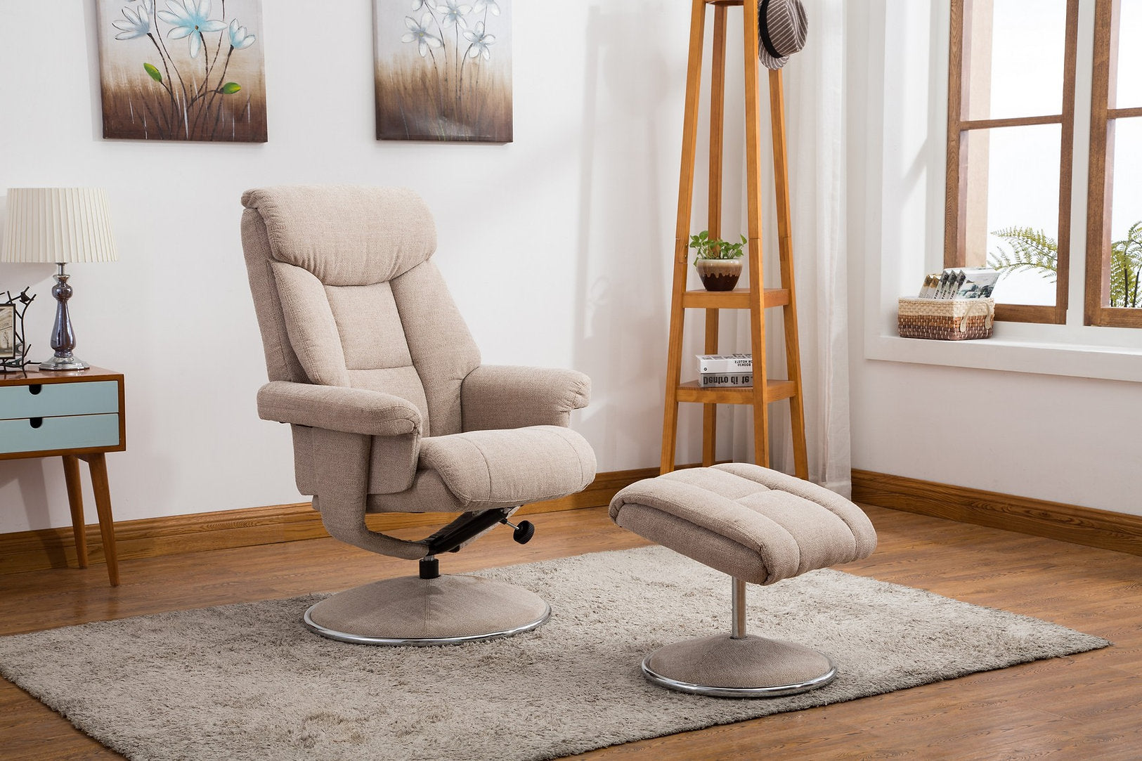 Biarritz swivel manual reclining accent chair & matching footstool in Lisbon textured weave fabric