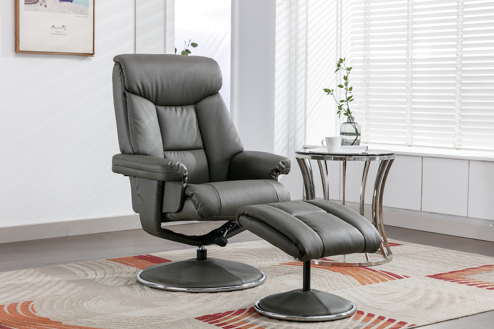 Biarritz swivel manual reclining accent chair & matching footstool in Plush Faux leather
