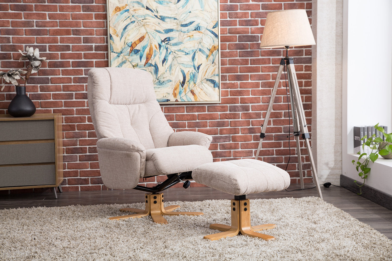 Dubai swivel manual reclining accent chair & matching footstool in Lisbon textured weave fabric