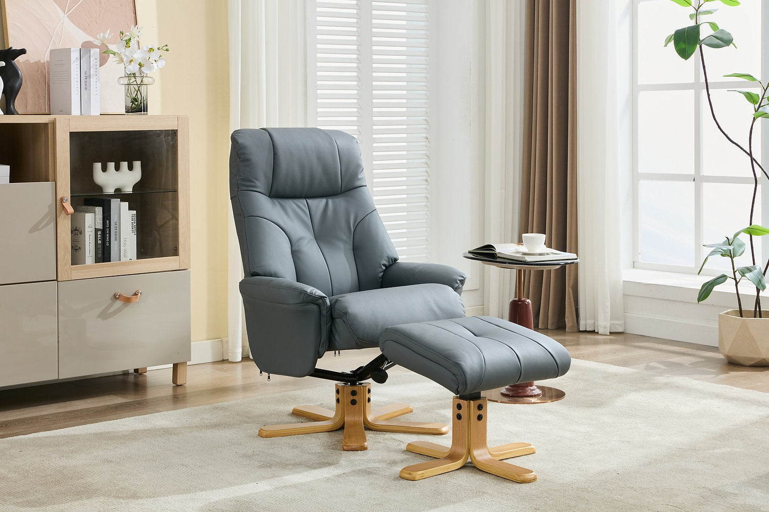 Dubai swivel manual reclining accent chair & matching footstool in Full leather