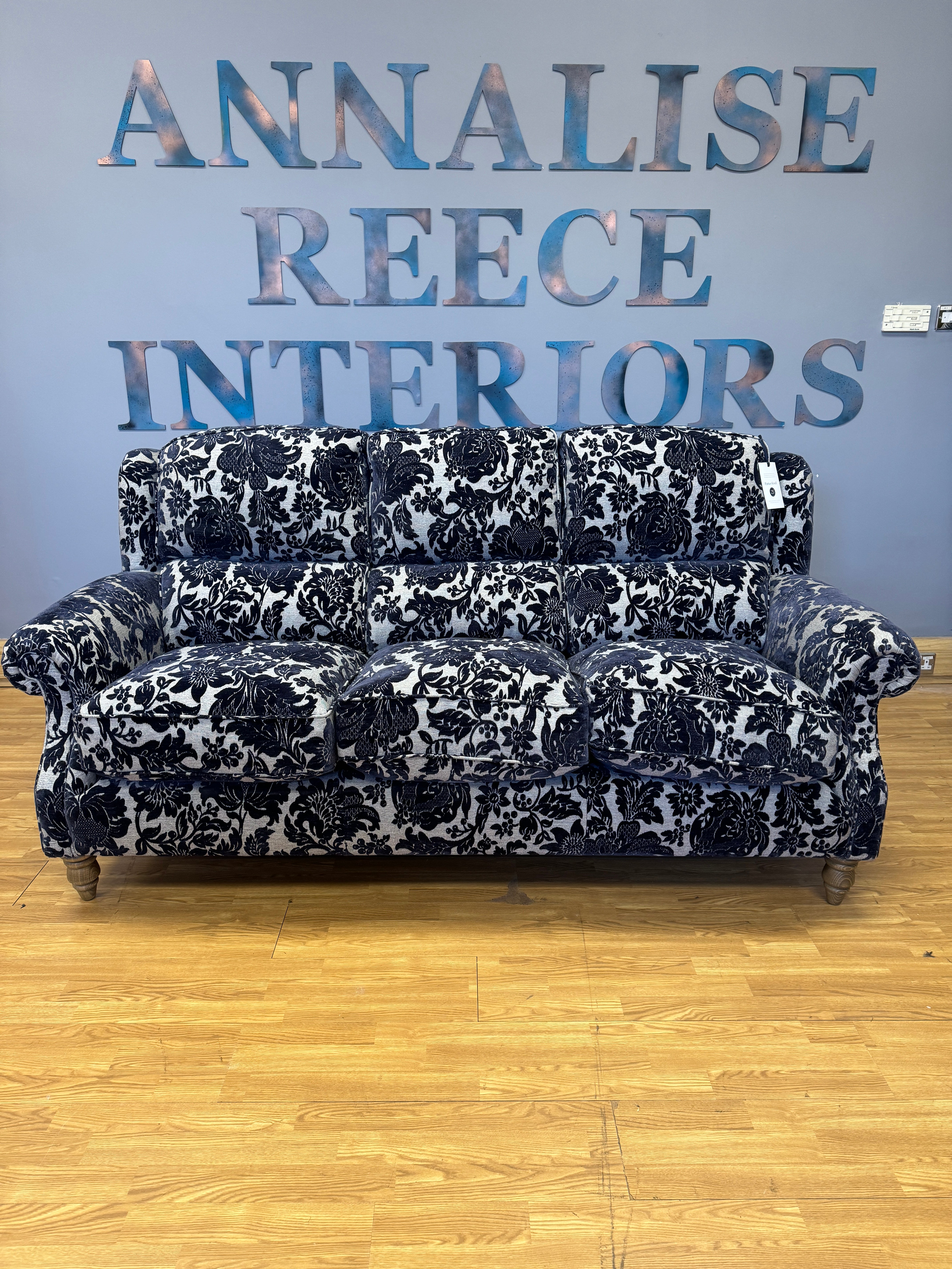 Parker Knoll Oakham 3 seater sofa in Asta Royal blue fabric