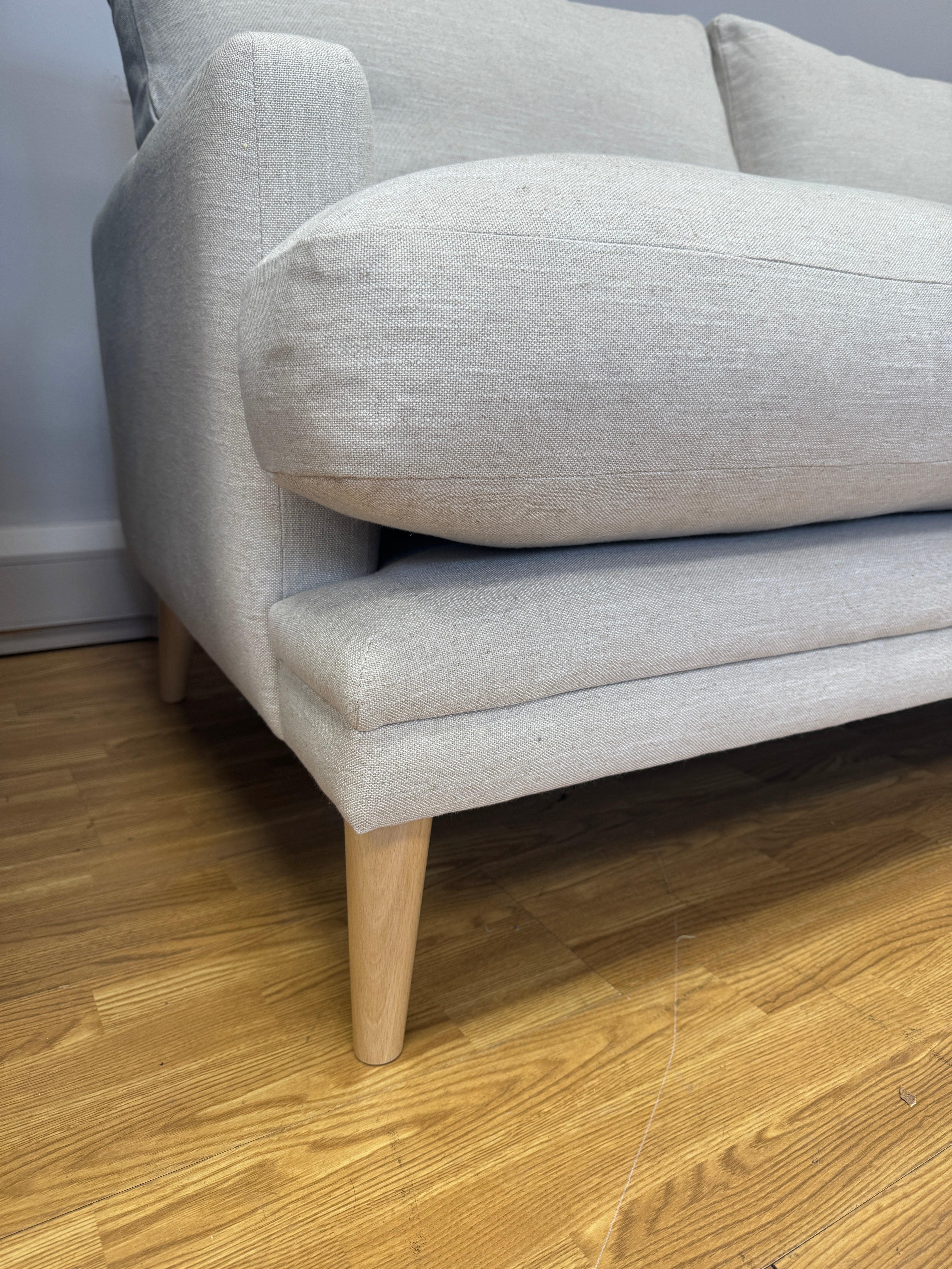 Loaf Squisharoo 2 piece right facing XL chaise sofa in natural linen fabric