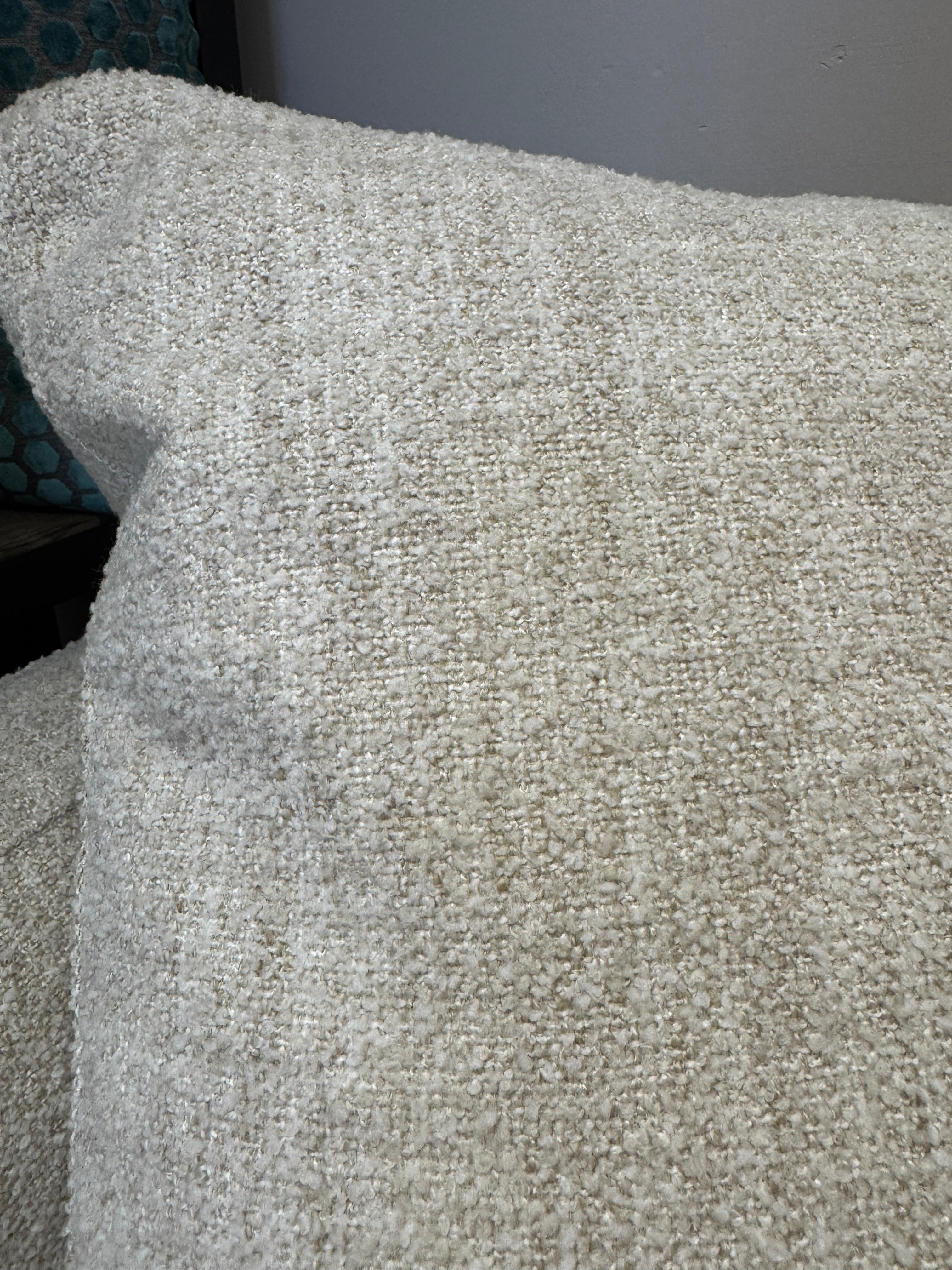 Mateo XL right facing 2 piece cushion back chaise sofa in boucle weave natural fabric