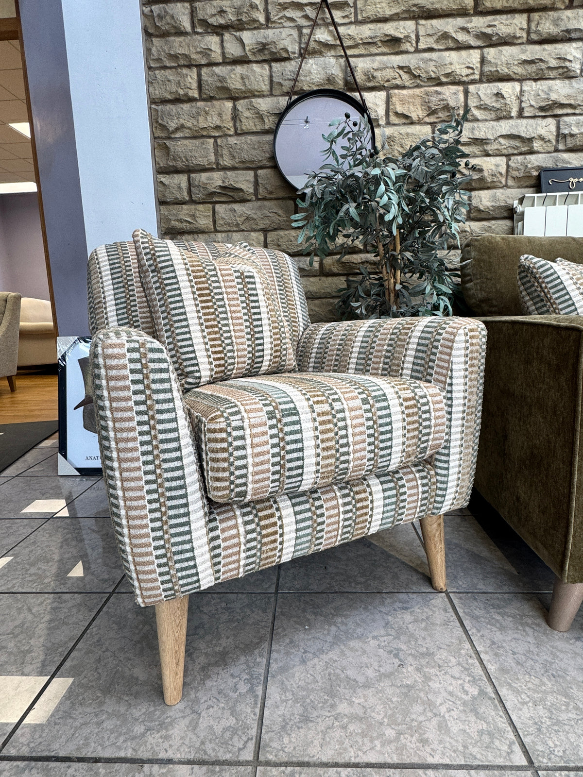 Tovi accent chair in Stepway Moss pattern fabric