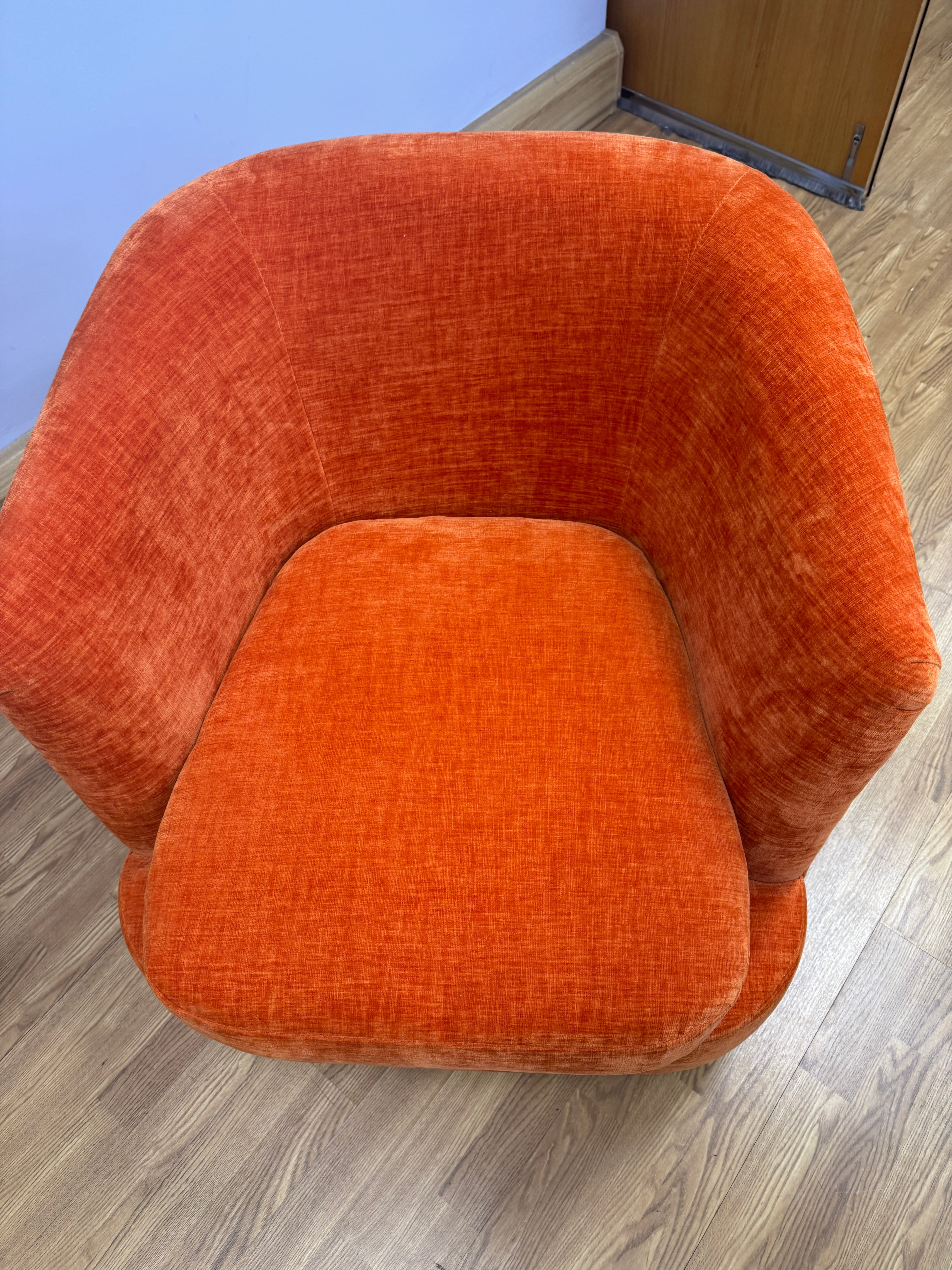 Orla Kiely Callan swivel base chair in Orange velvet with Jigsaw pink ochre back