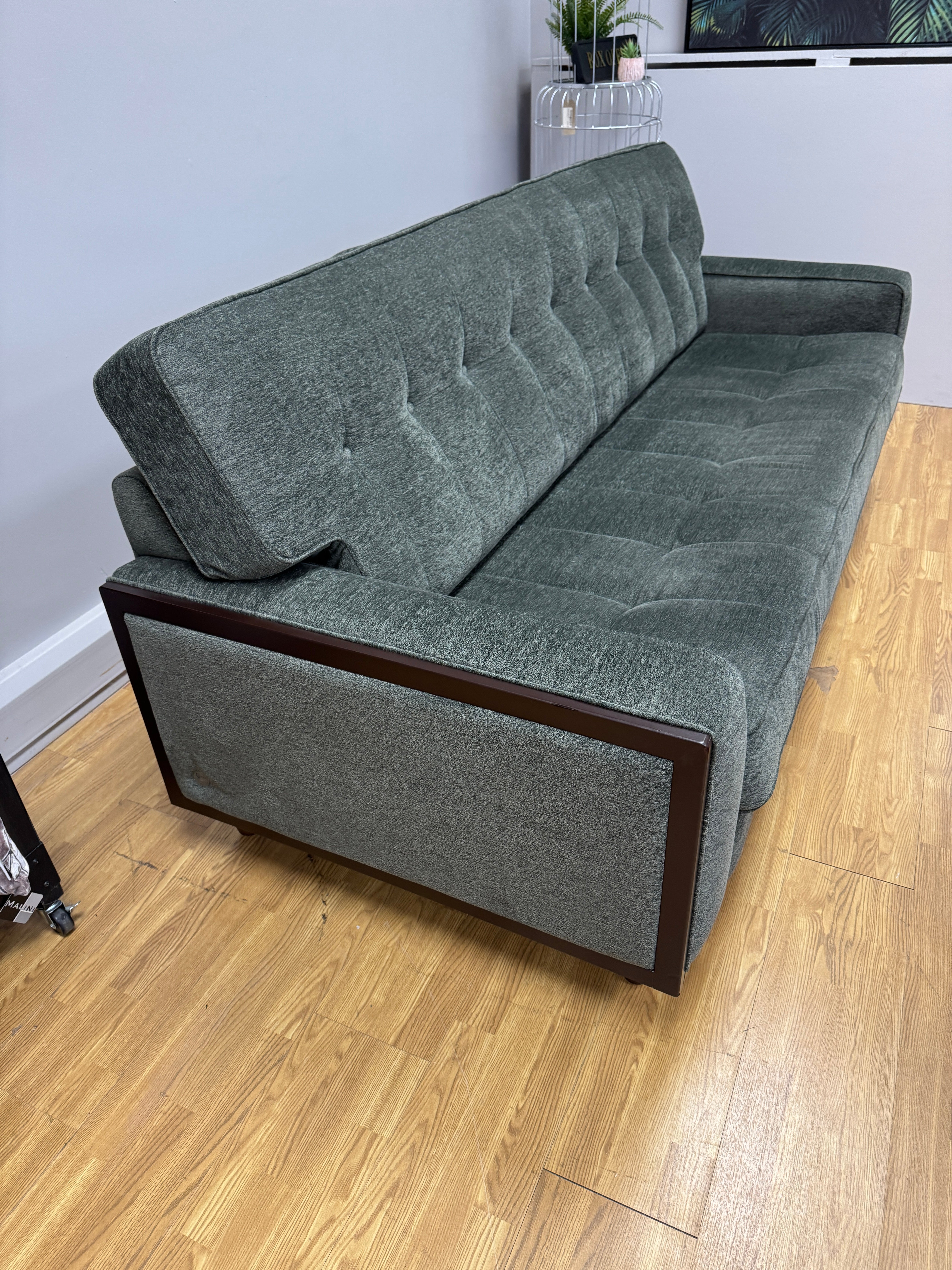 G Plan Agatha 4 seater fixed seat sofa & matching footstool in Alpine green fabric