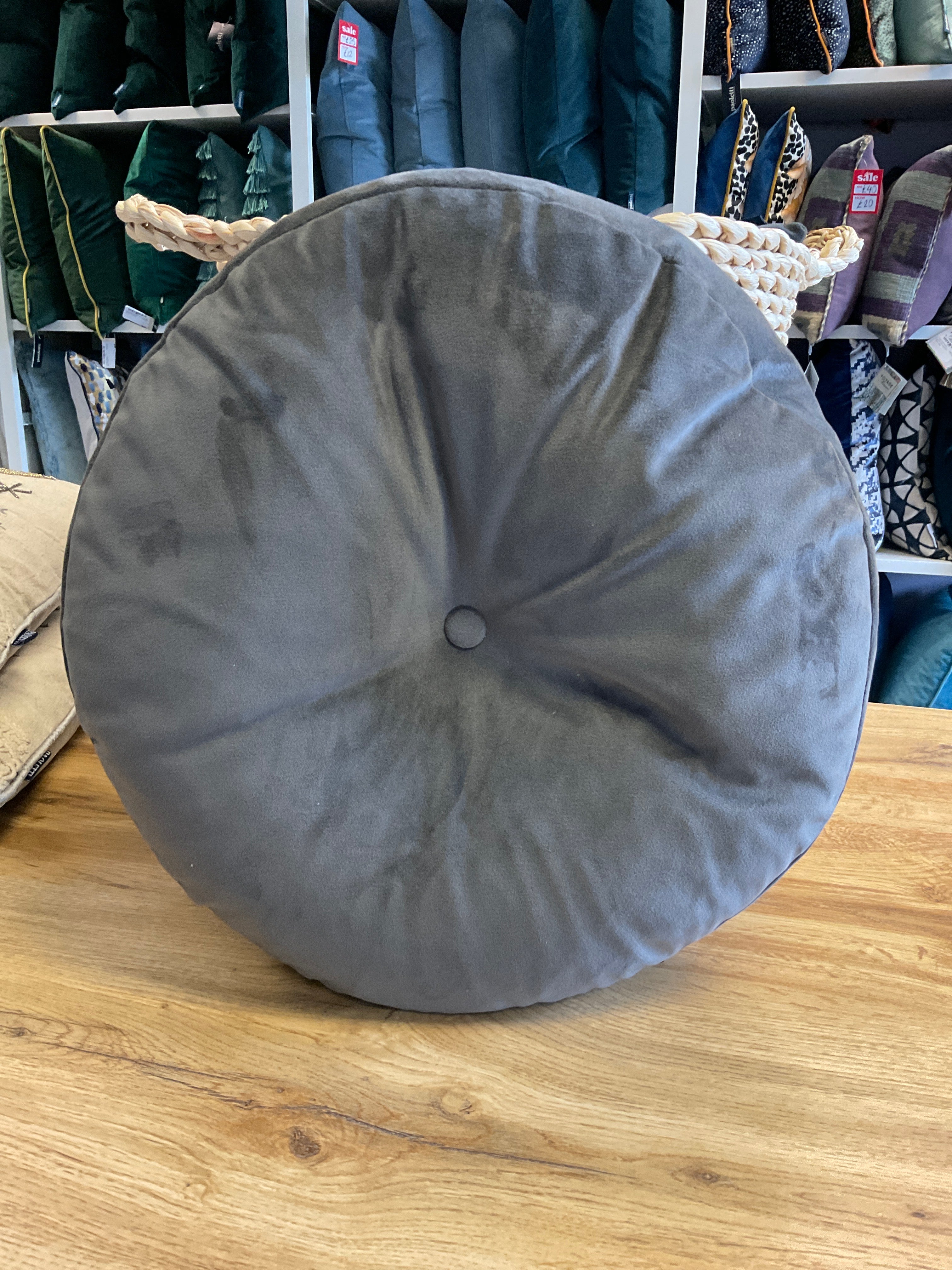 Round velvet Cushion 45cm Charcoal