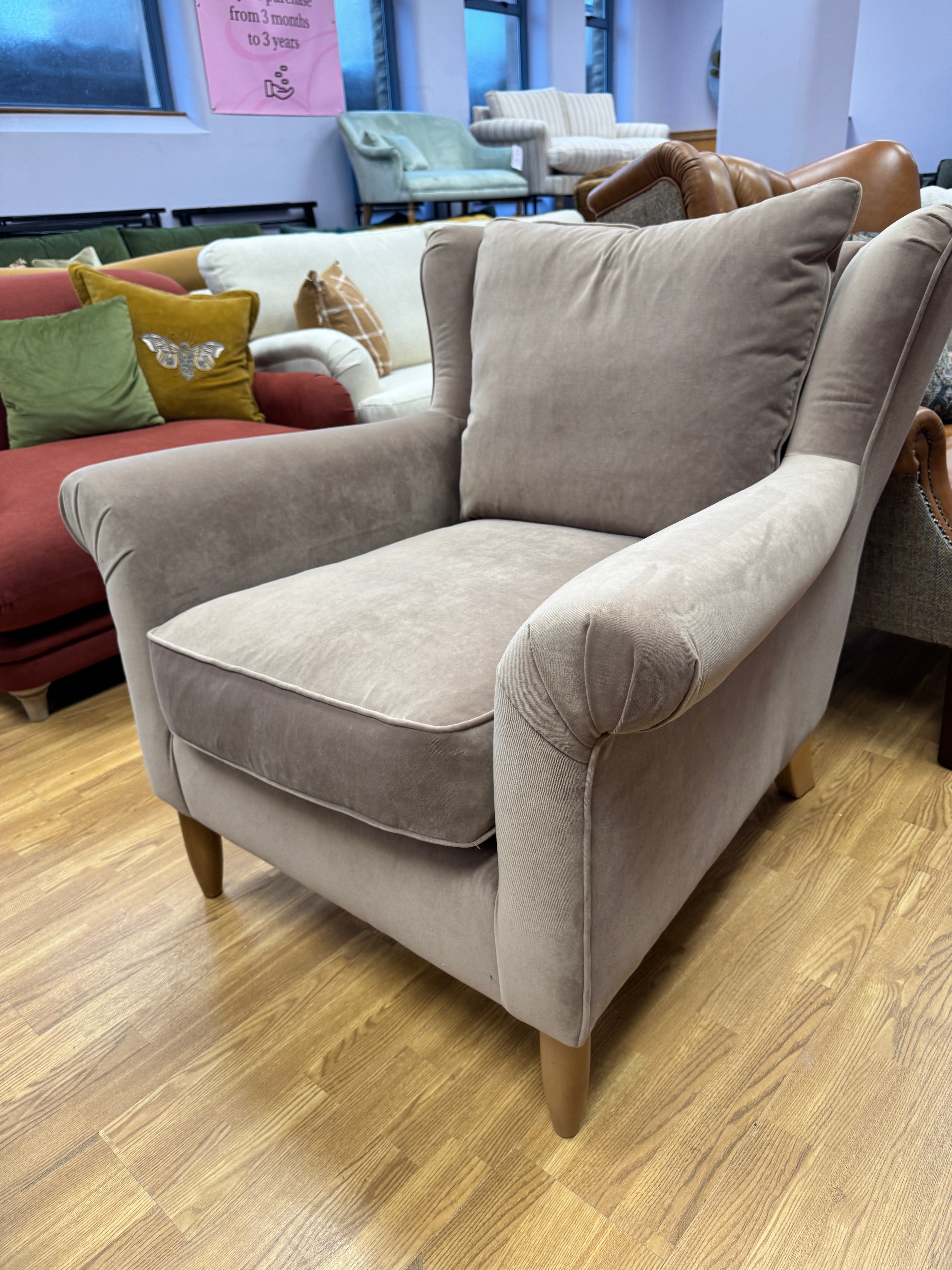Graham accent chair in Plaster taupe velvet fabric