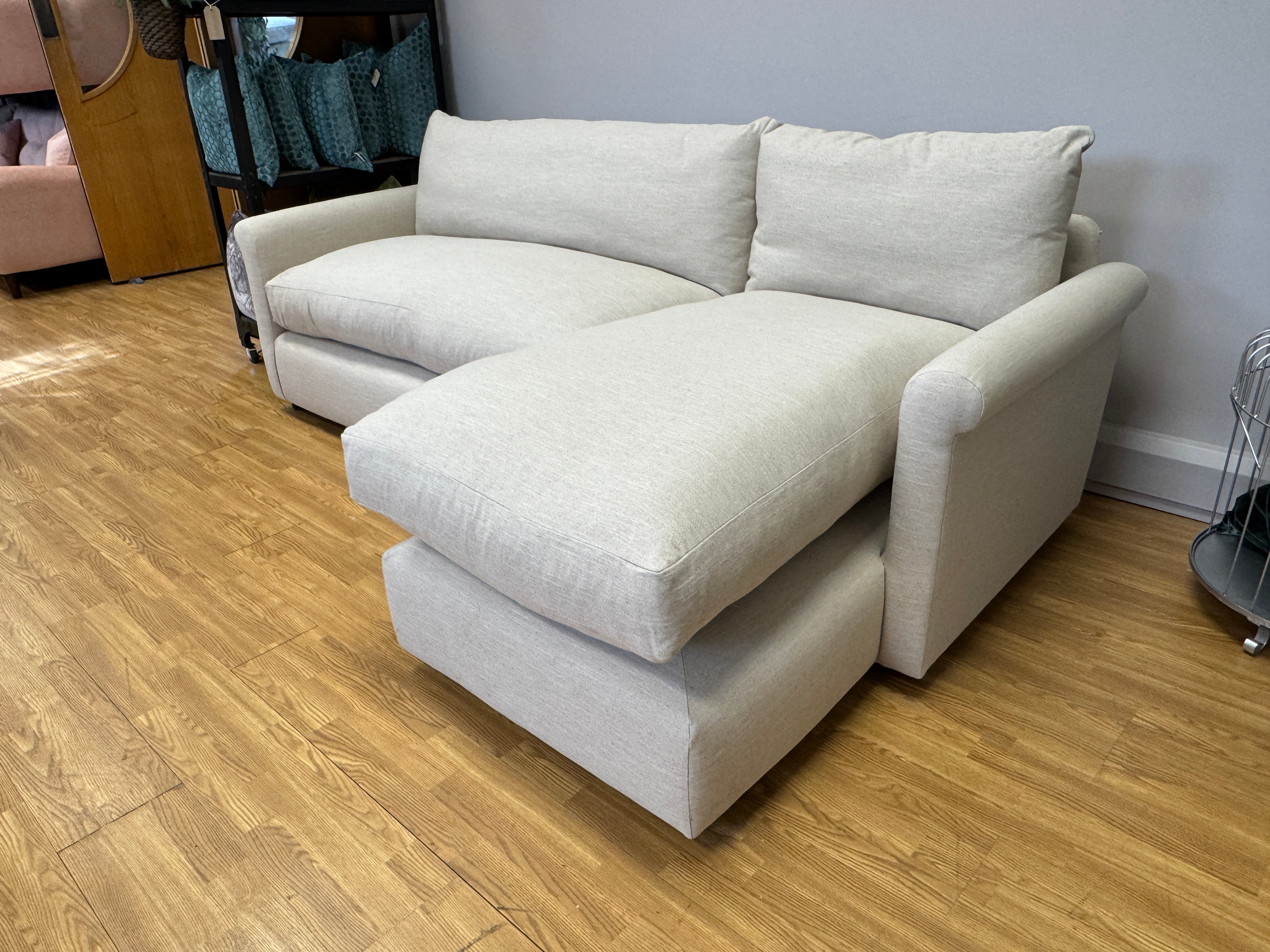 Loaf Queenie 2 piece right facing XL chaise sofa in natural linen fabric
