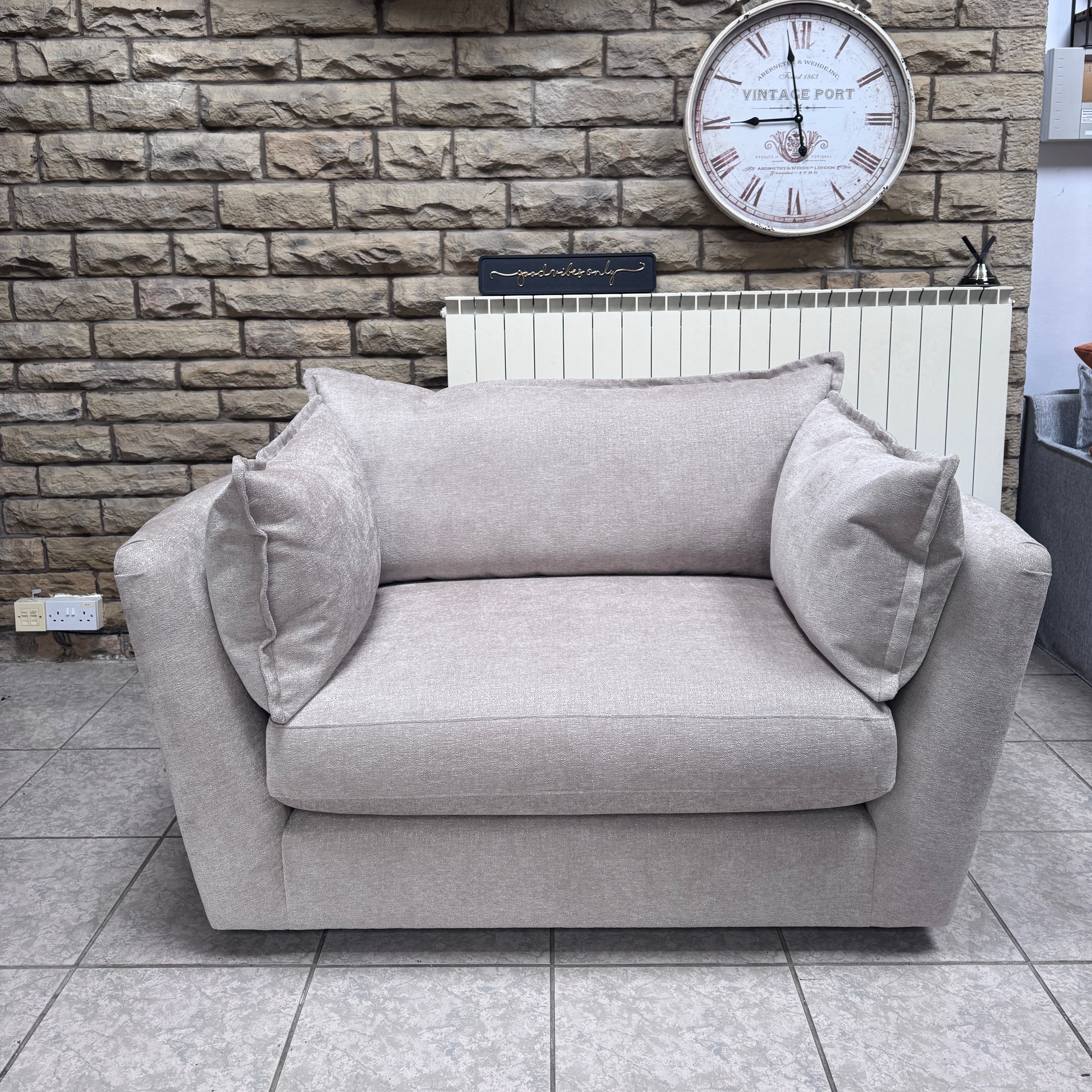 Luca large loveseat / cuddle chair / small sofa in Stone textured chenille fabric