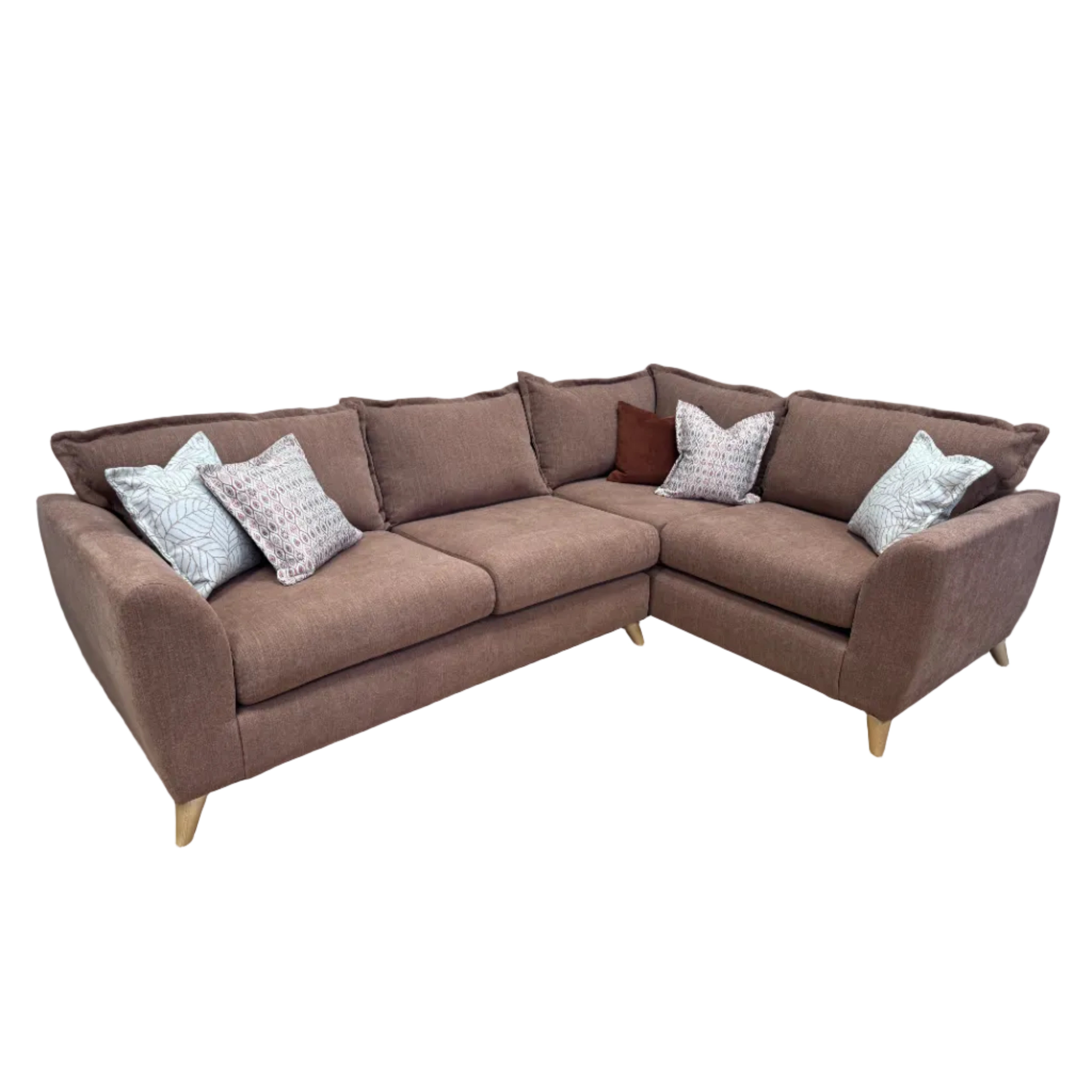 Layla right facing 2 piece corner sofa in terracotta soft weave fabric