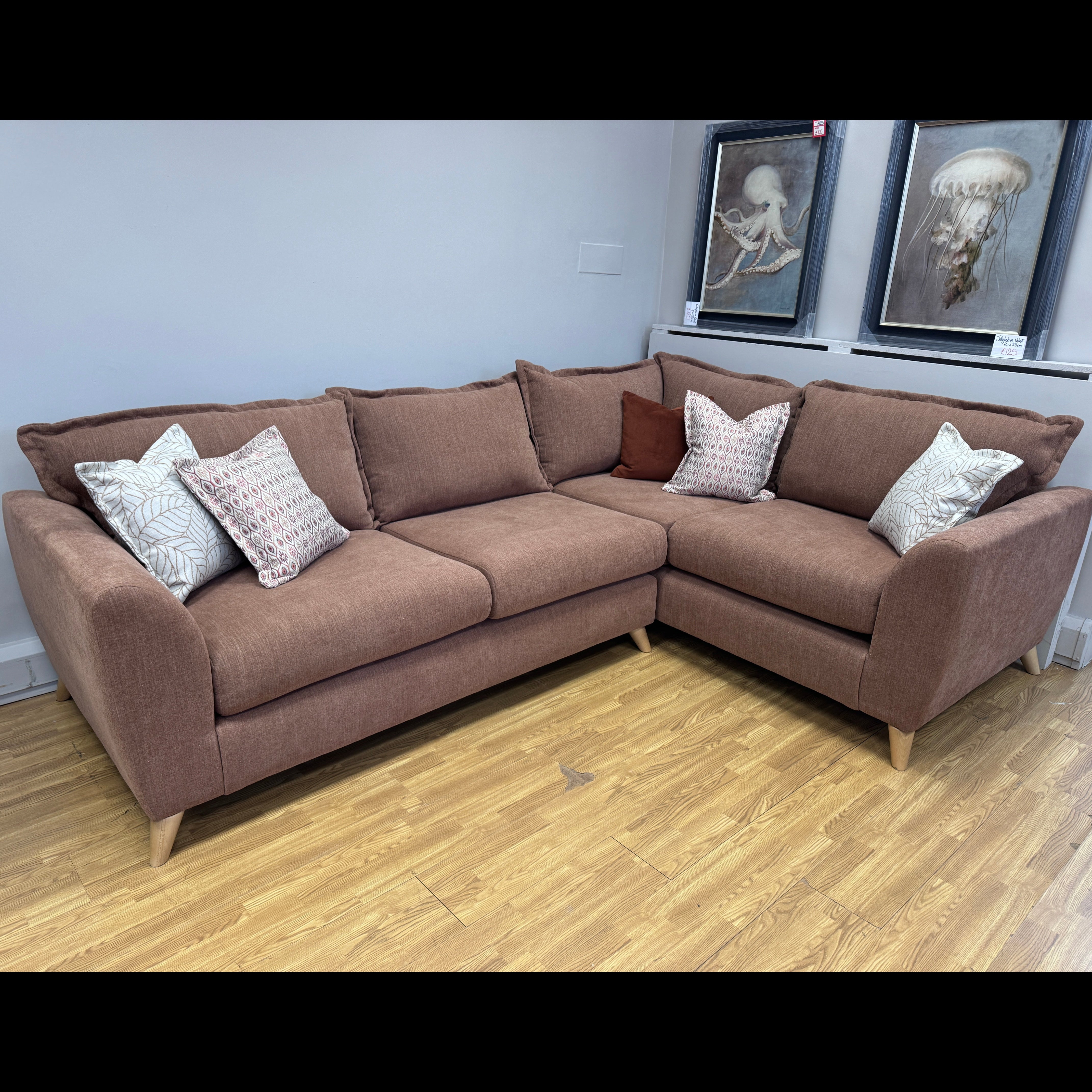 Layla right facing 2 piece corner sofa in terracotta soft weave fabric