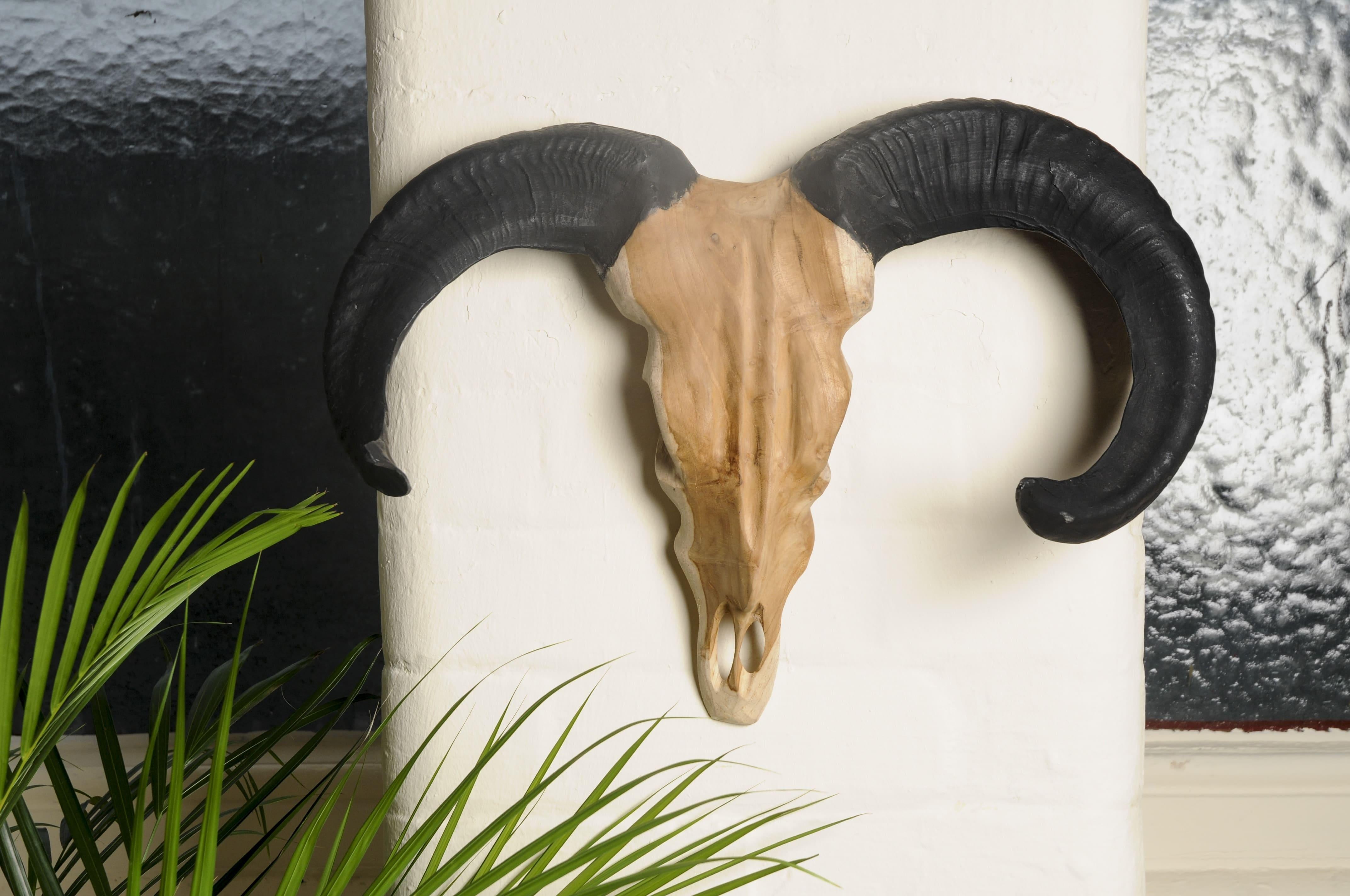 Vegan Hunting Trophy - Rams Head with Black Horns wall mounted sculpture