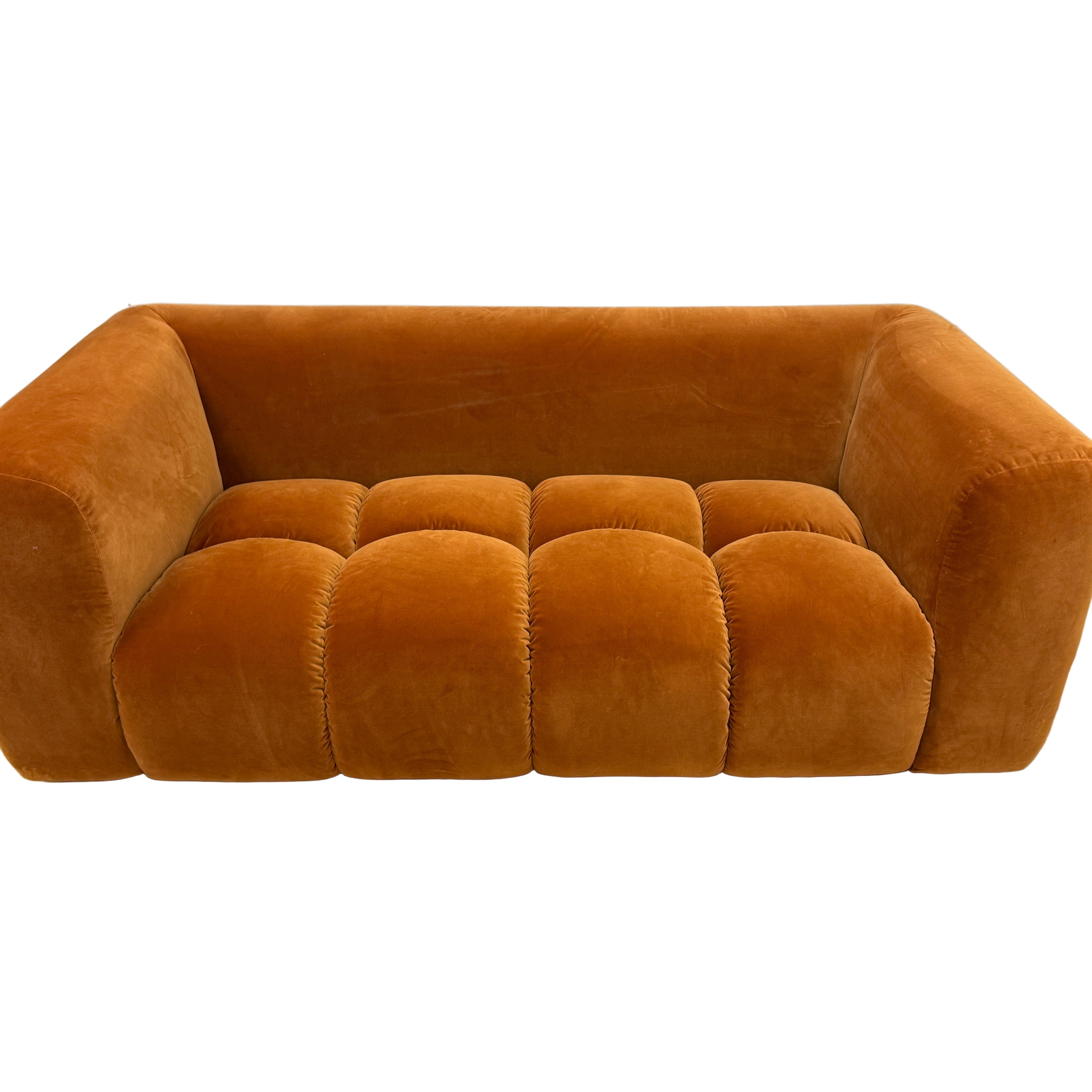 Reef bubble style 2 seater sofa in Marmalade orange velvet