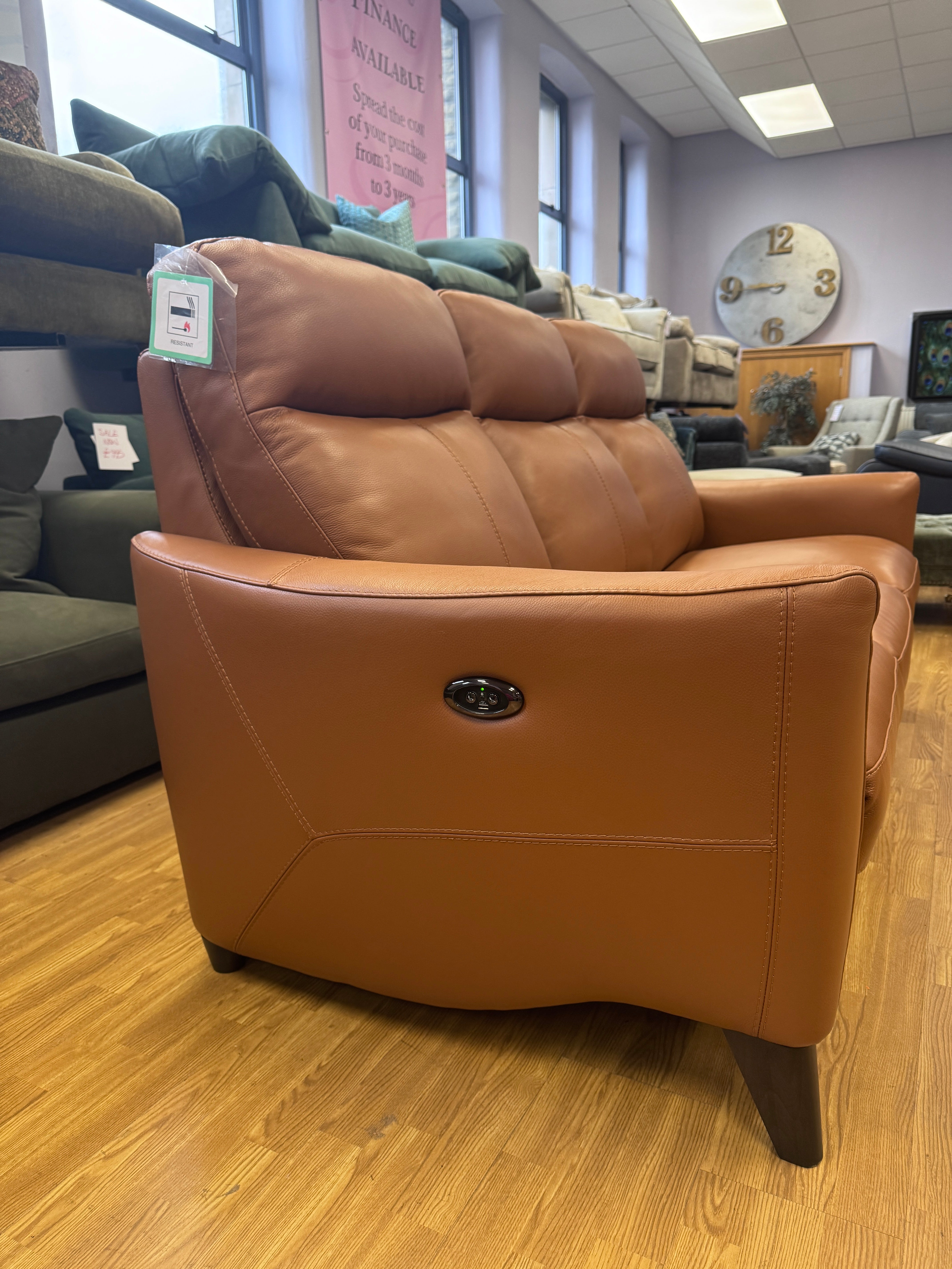 Contempo 3 seater electric reclining sofa in Pecan tan brown leather