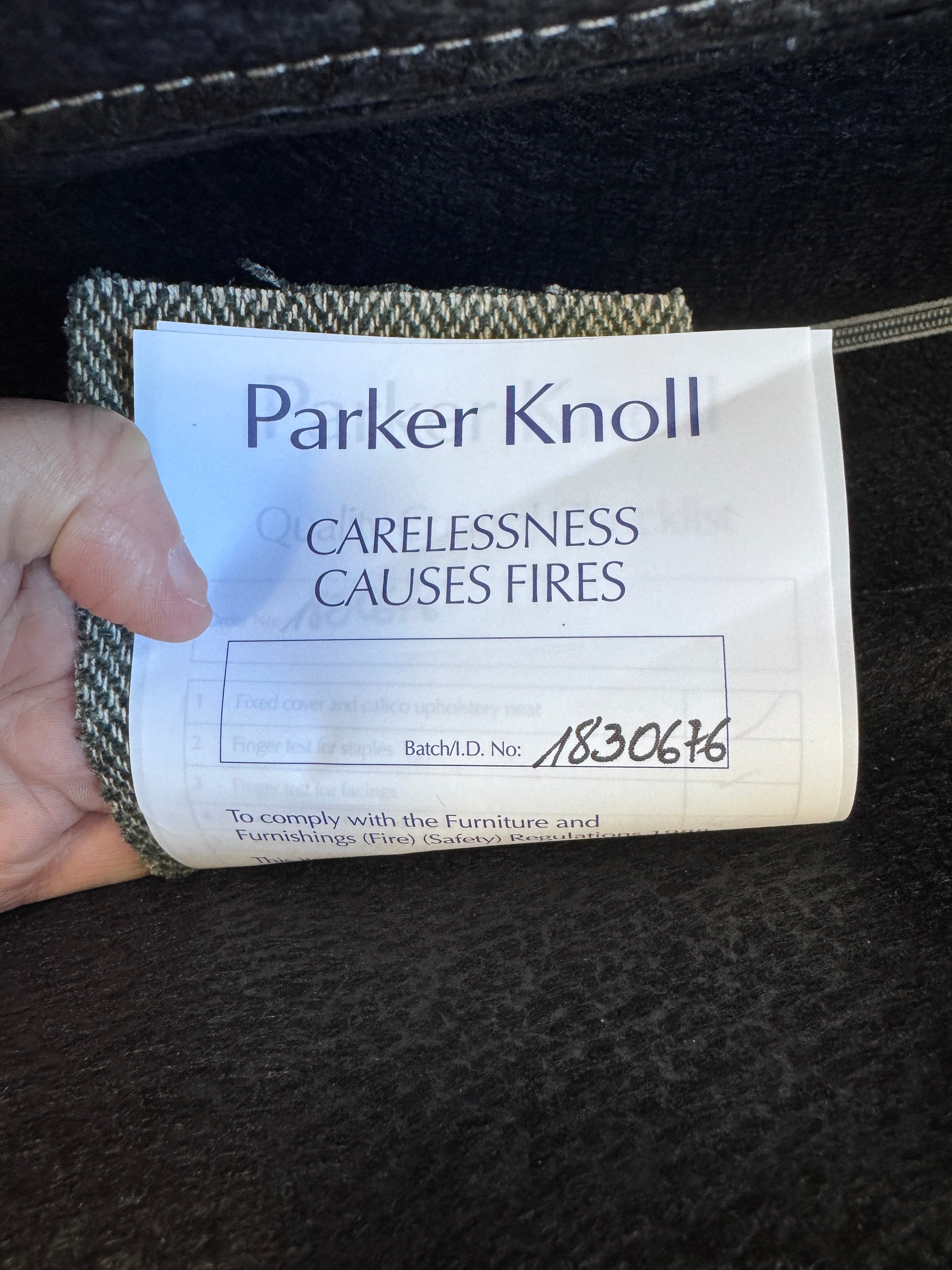 Parker Knoll Chicago electric reclining armchair with lumbar support in Green herringbone fabric