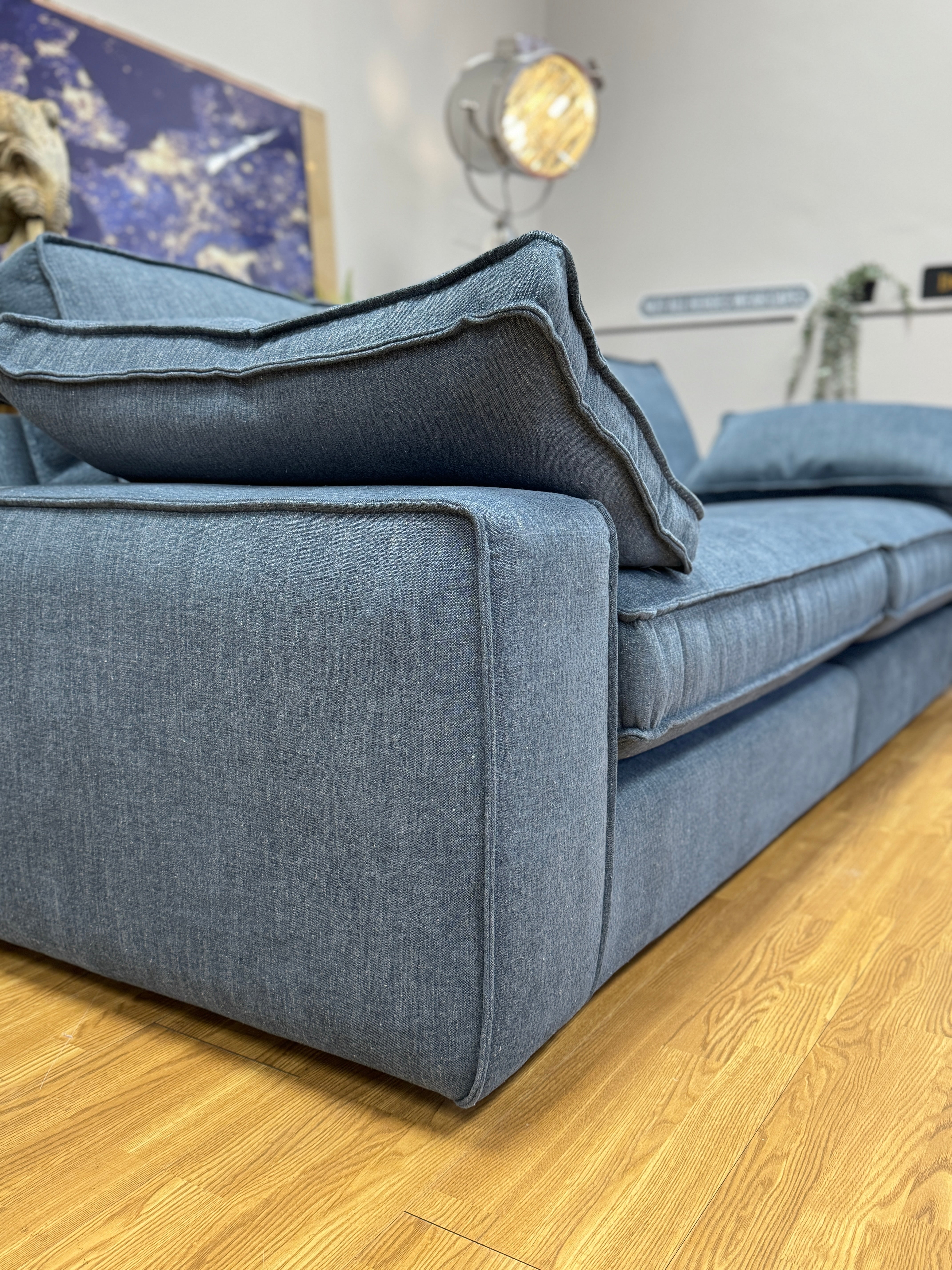 Aspen split 4 seater sofa in Kingham Wave (denim blue) washed weave fabric