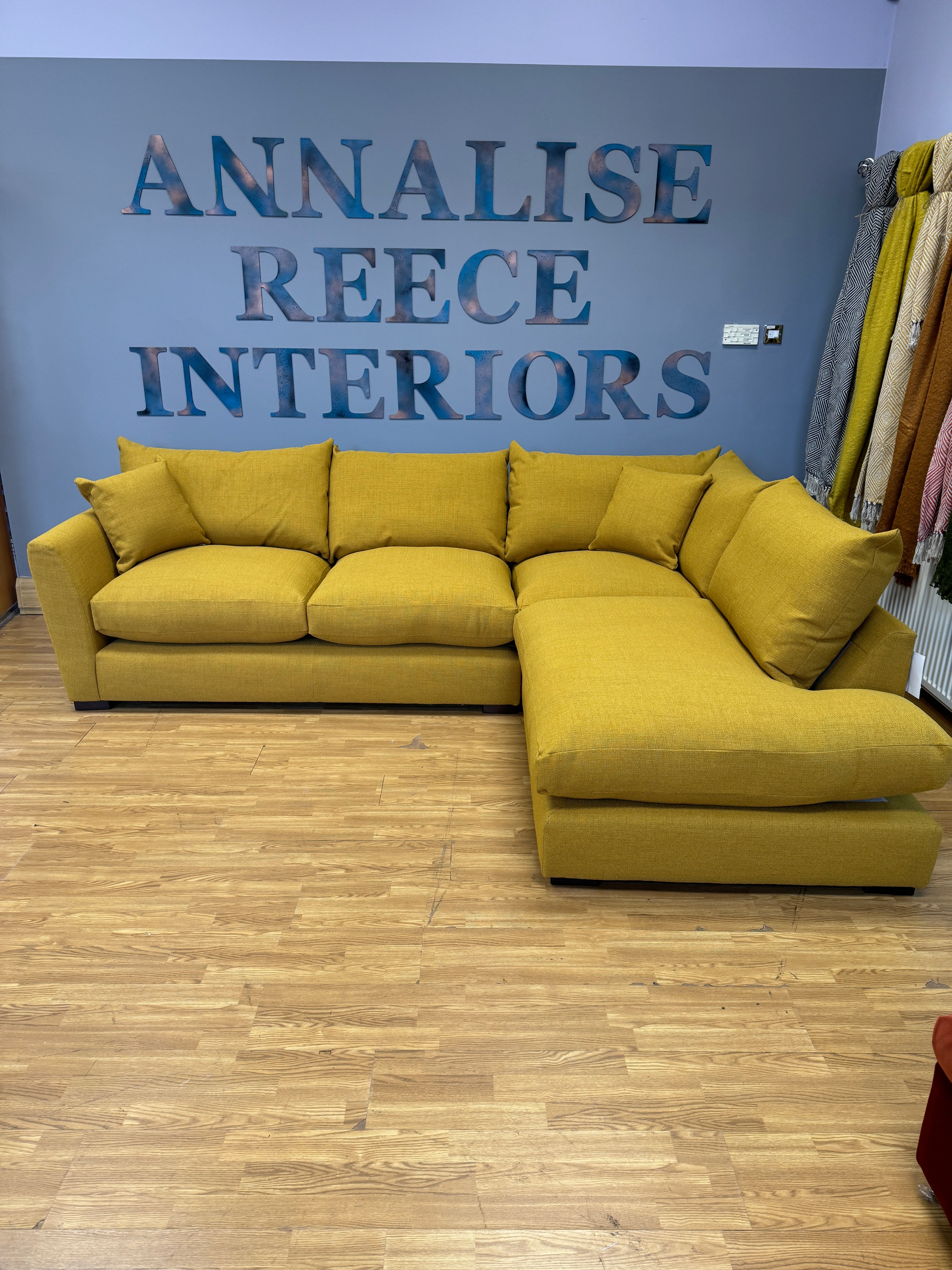 SEATTLE 2 piece right facing corner sofa in Urey Mustard weave fabric