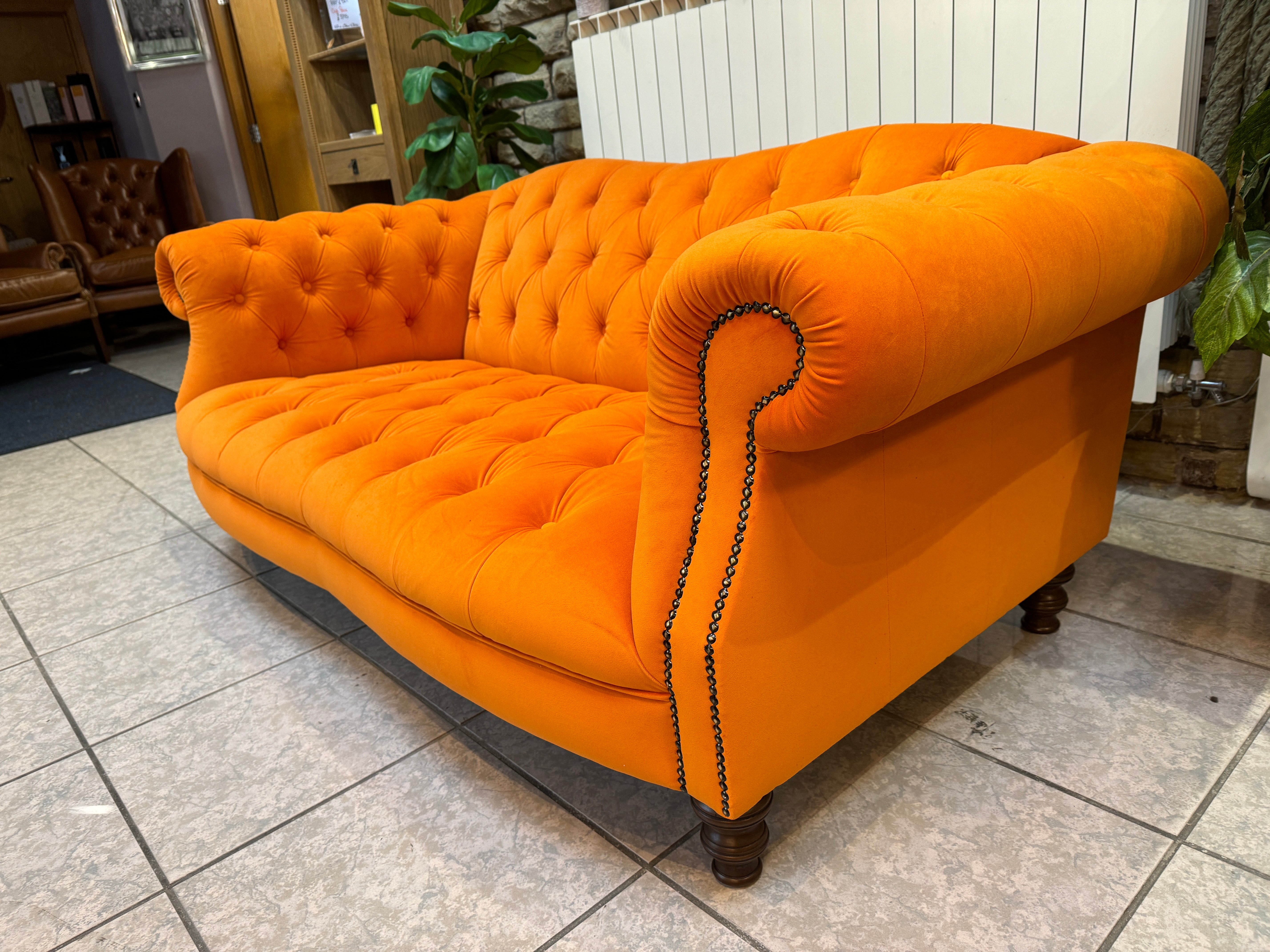 Oscar 2 Seater Sprung Back Chesterfield style Sofa in Pumpkin orange velvet