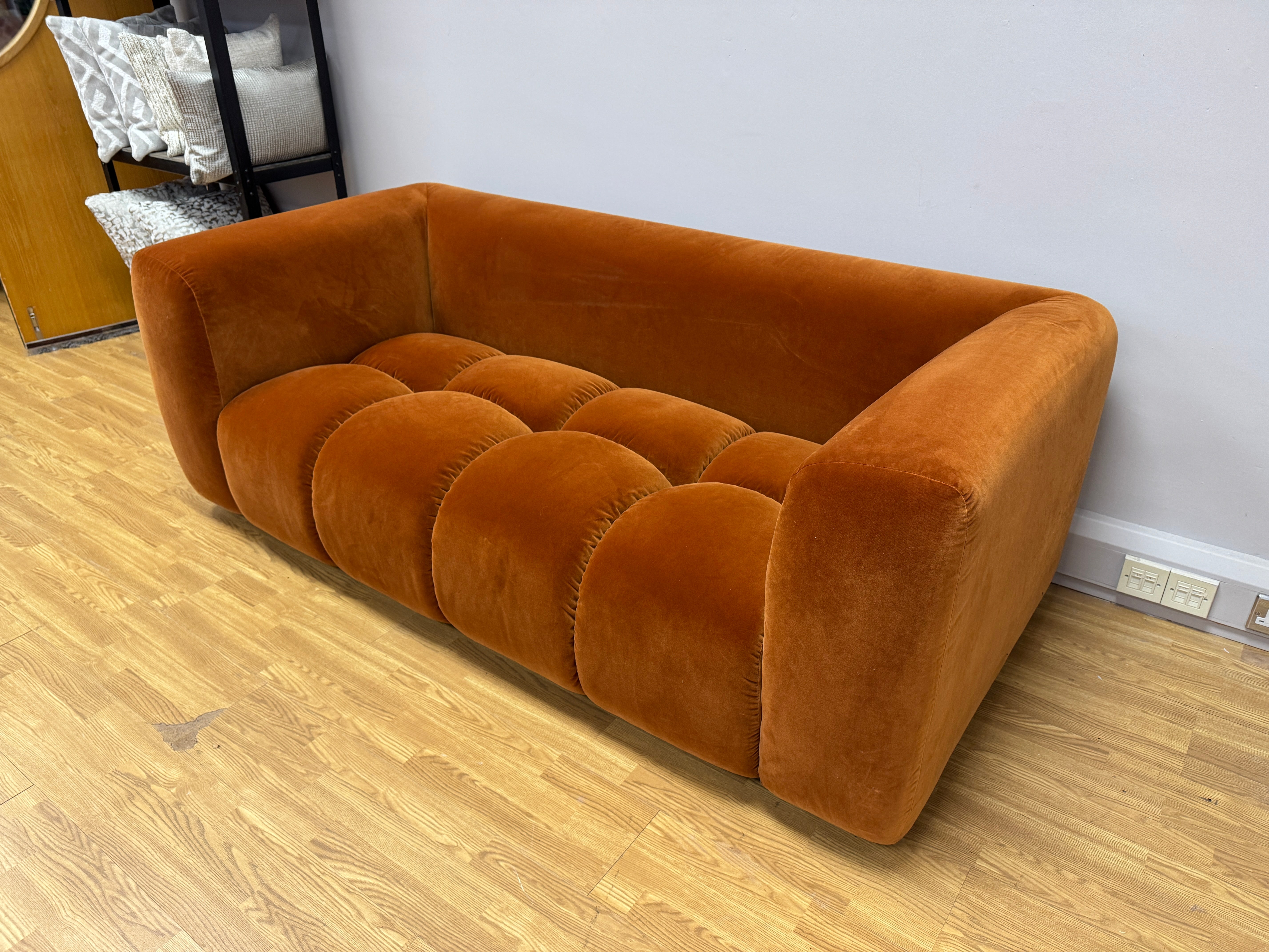 Reef bubble style 2 seater sofa in Marmalade orange velvet
