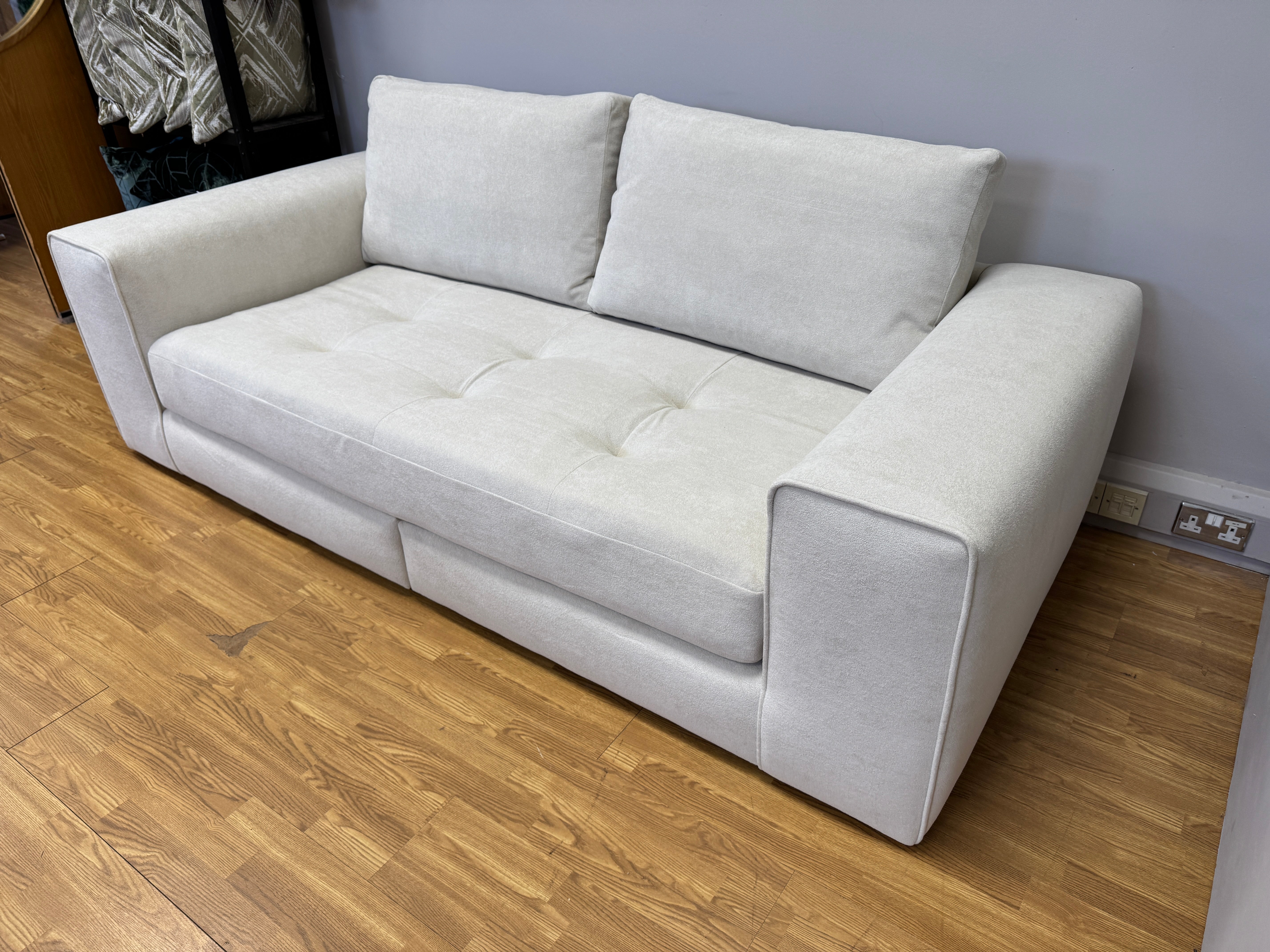 Sofology Ascot 4 seater split bench seat sofa in Riga cream sherpa fabric