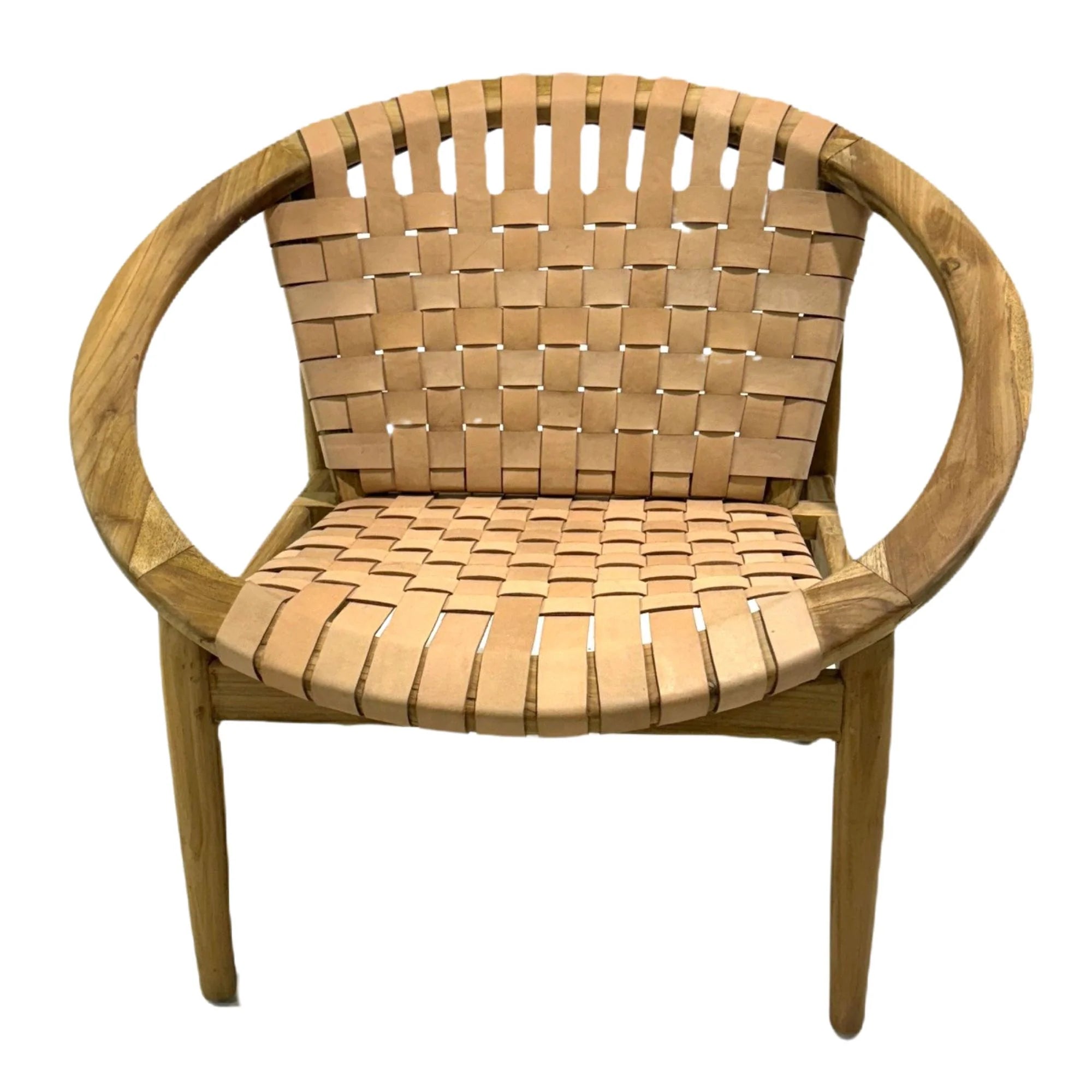 Gladstone moon shape wooden frame leather accent chair