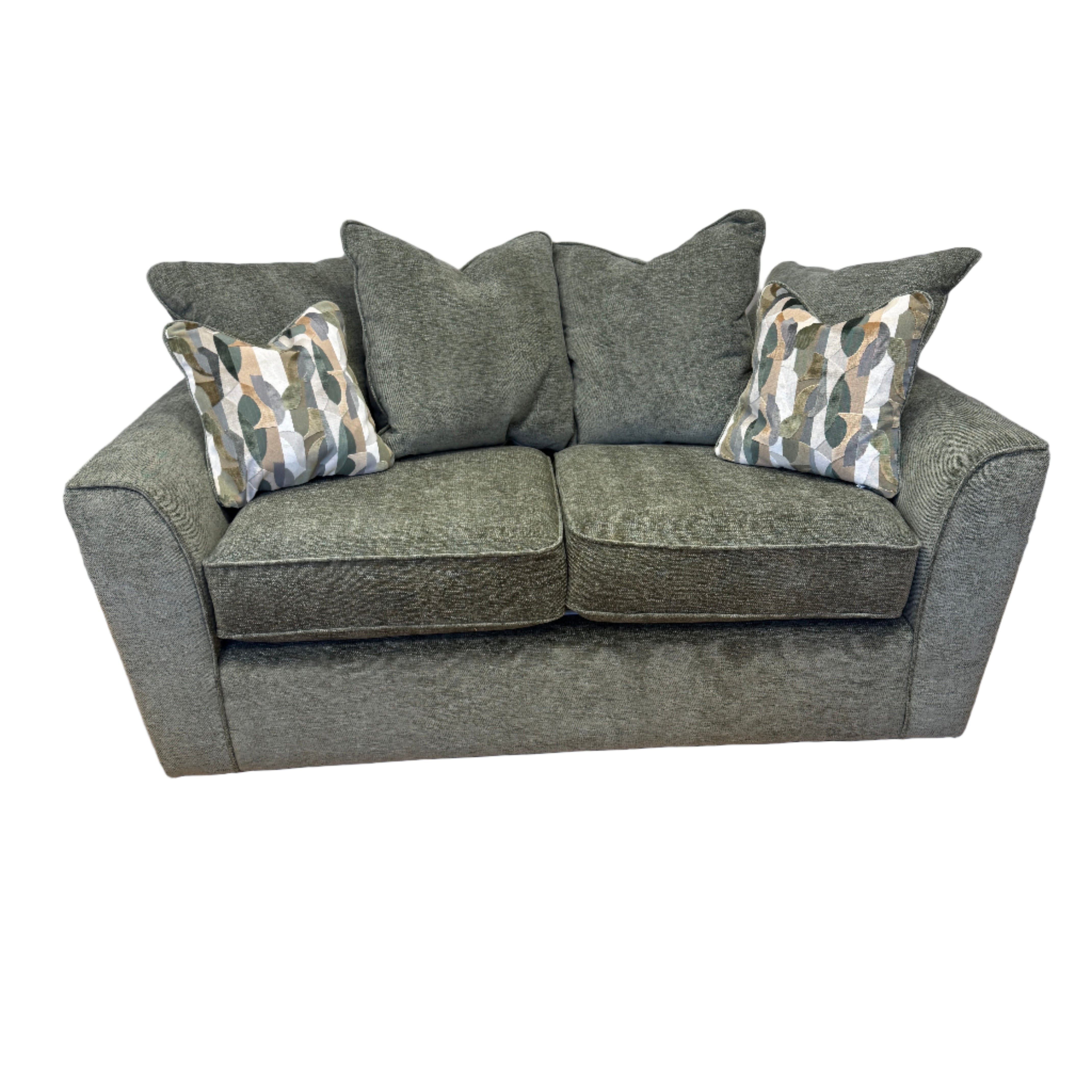 Caspian 2 seater cushion back sofa in Marlon Botanic green fabric