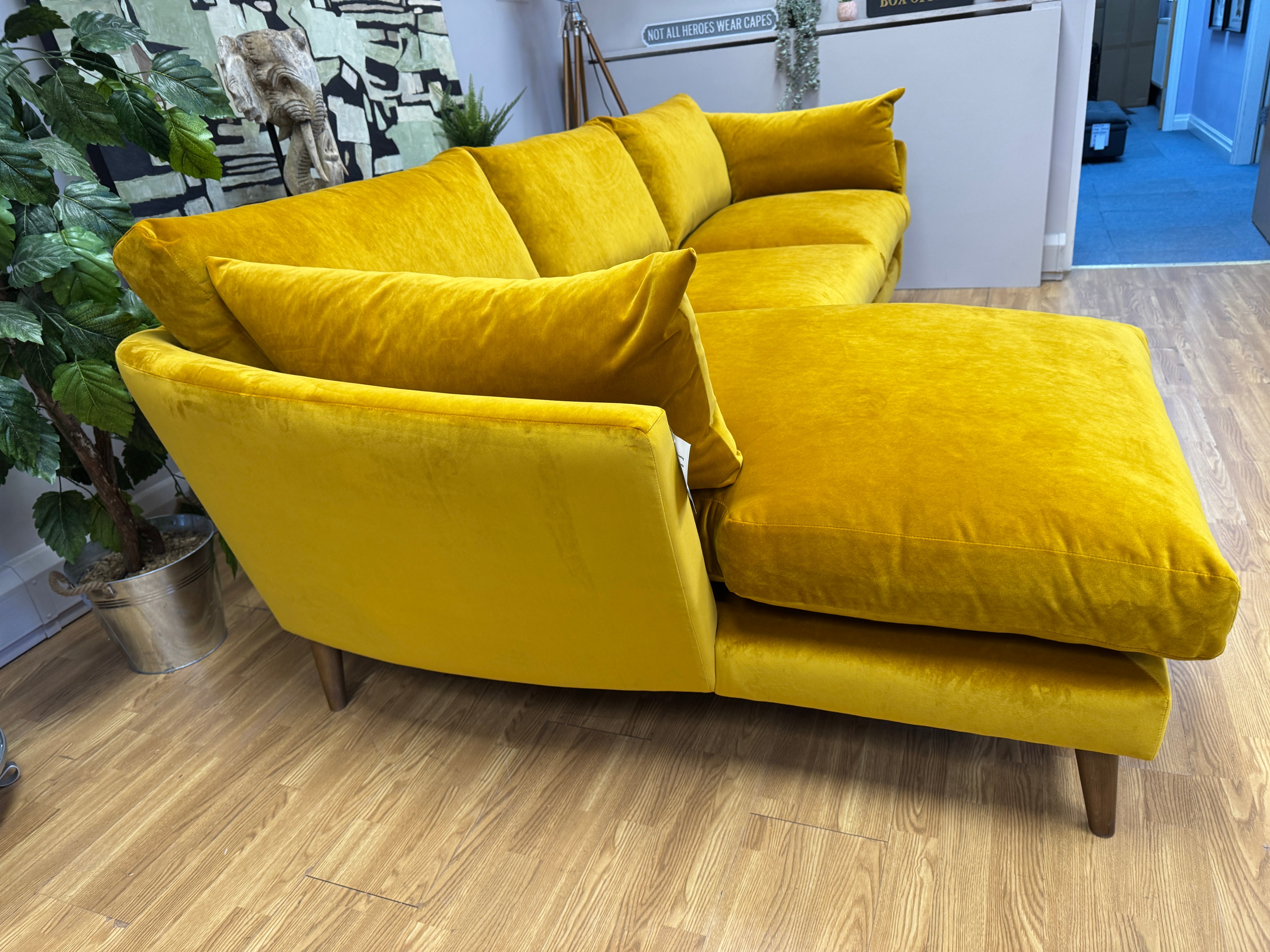 Groover left facing 2 piece chaise sofa in Butterscotch clever velvet