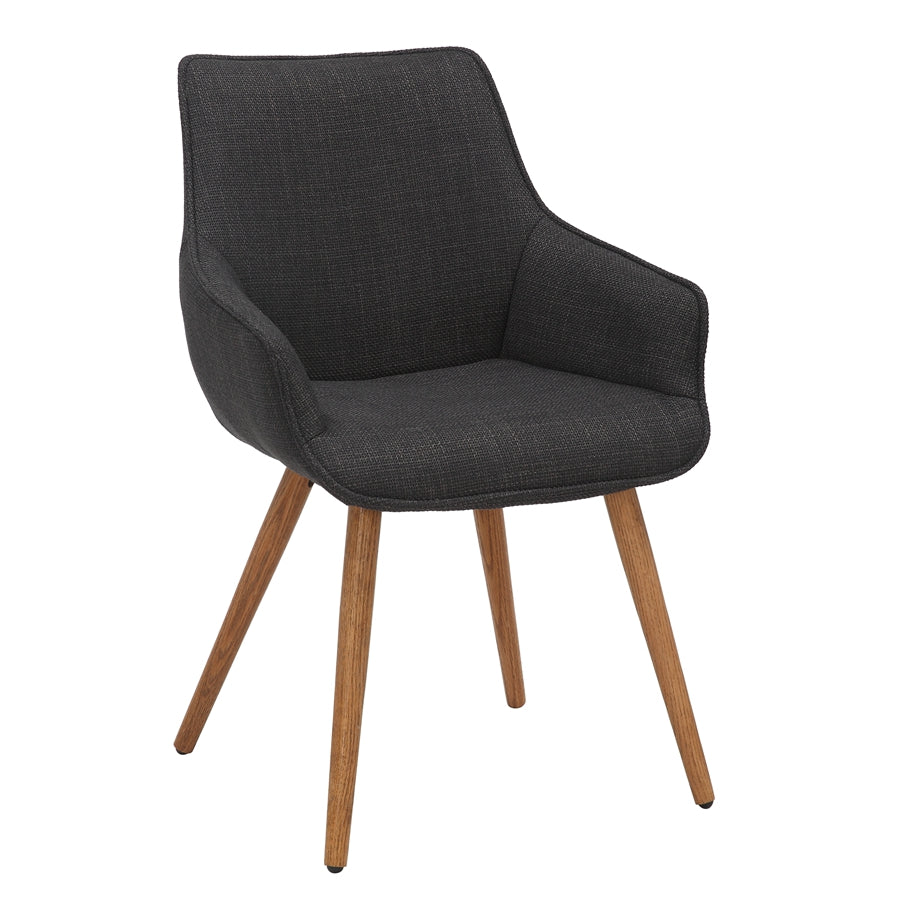 Bude carver style dining chair in charcoal grey twill fabric