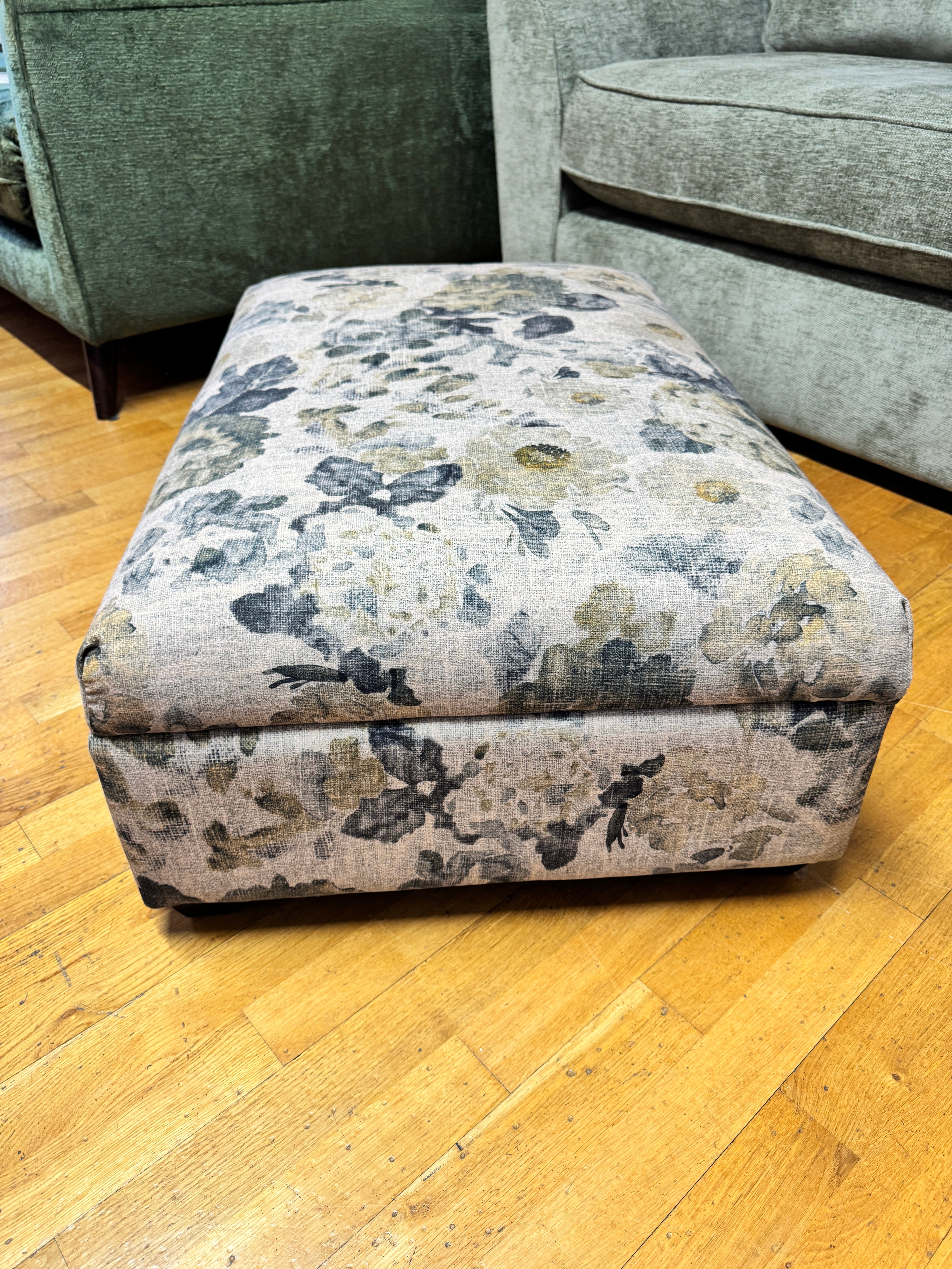 Large storage footstool in Lytton Ocean floral fabric