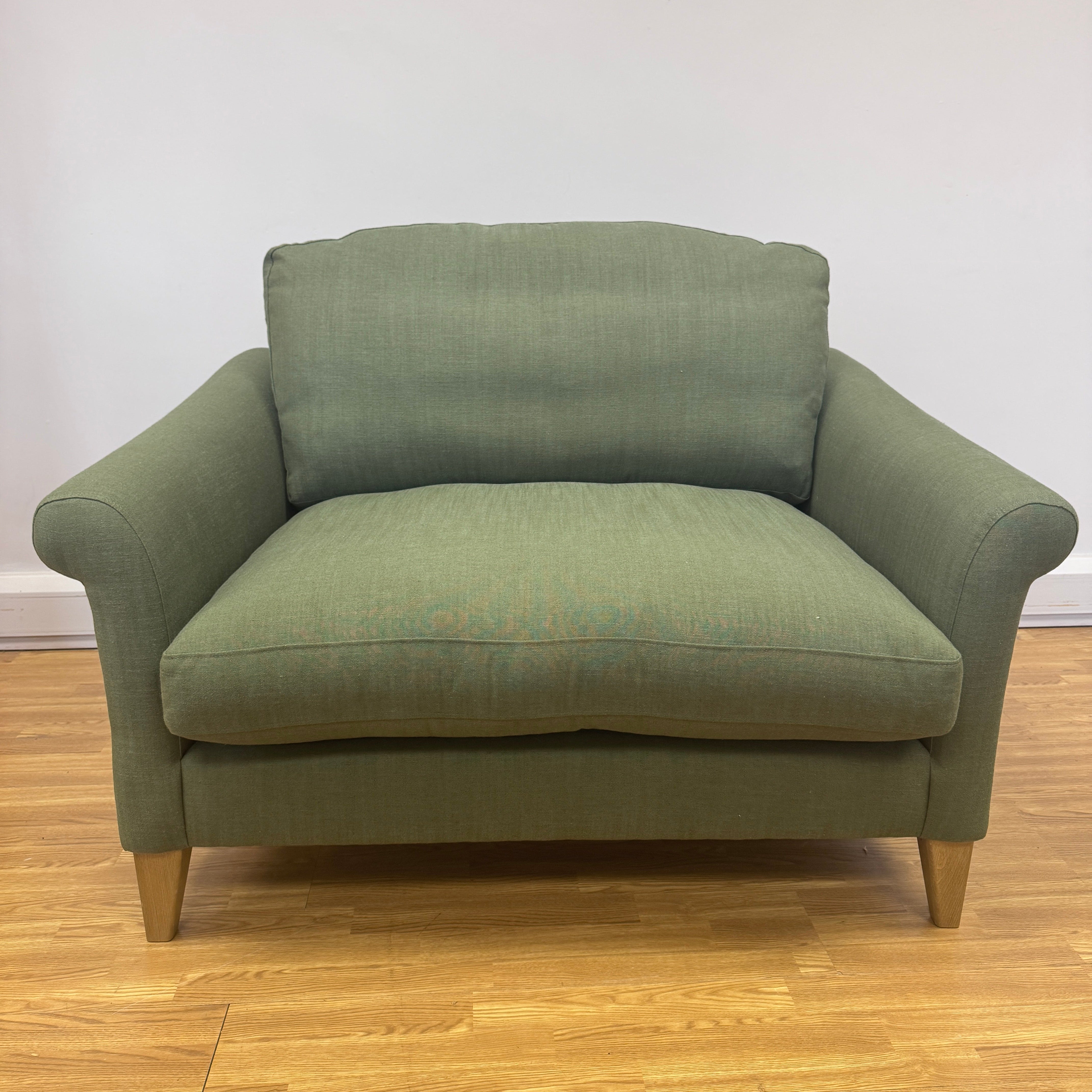 Clover large loveseat in Fern Green Linen fabric